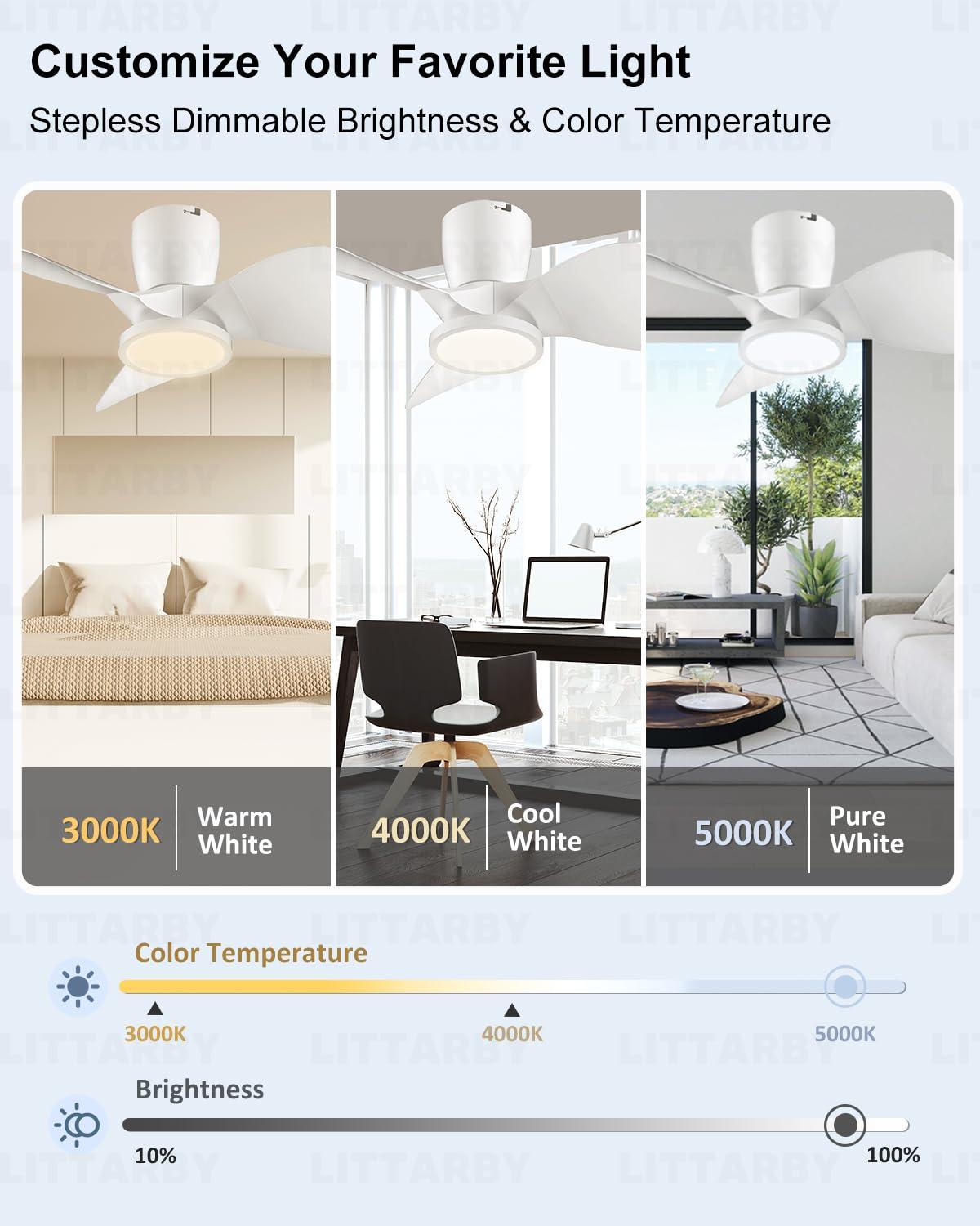 Ceiling Fans with Lights and Remote, 24 Inch Reversible Black Modern Dimmable 3CCT Flush Mount Ceiling Fans, Small Low Profile Ceiling Fan with Light for Bedroom, Kitchen, Living/Kids/Dining Room