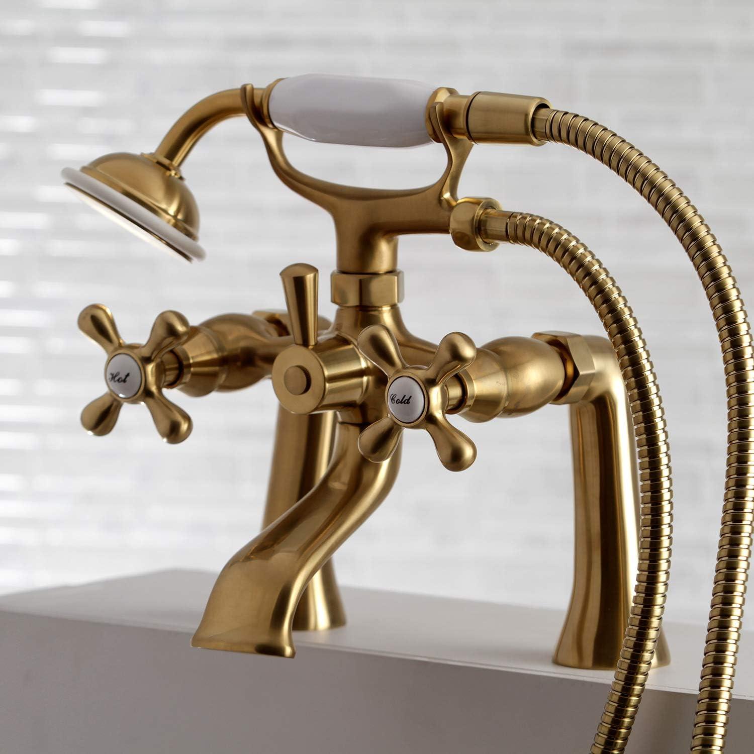 Kingston Brass Kingston Three-Handle 2-Hole Deck Mount Clawfoot Tub Faucet with Hand Shower