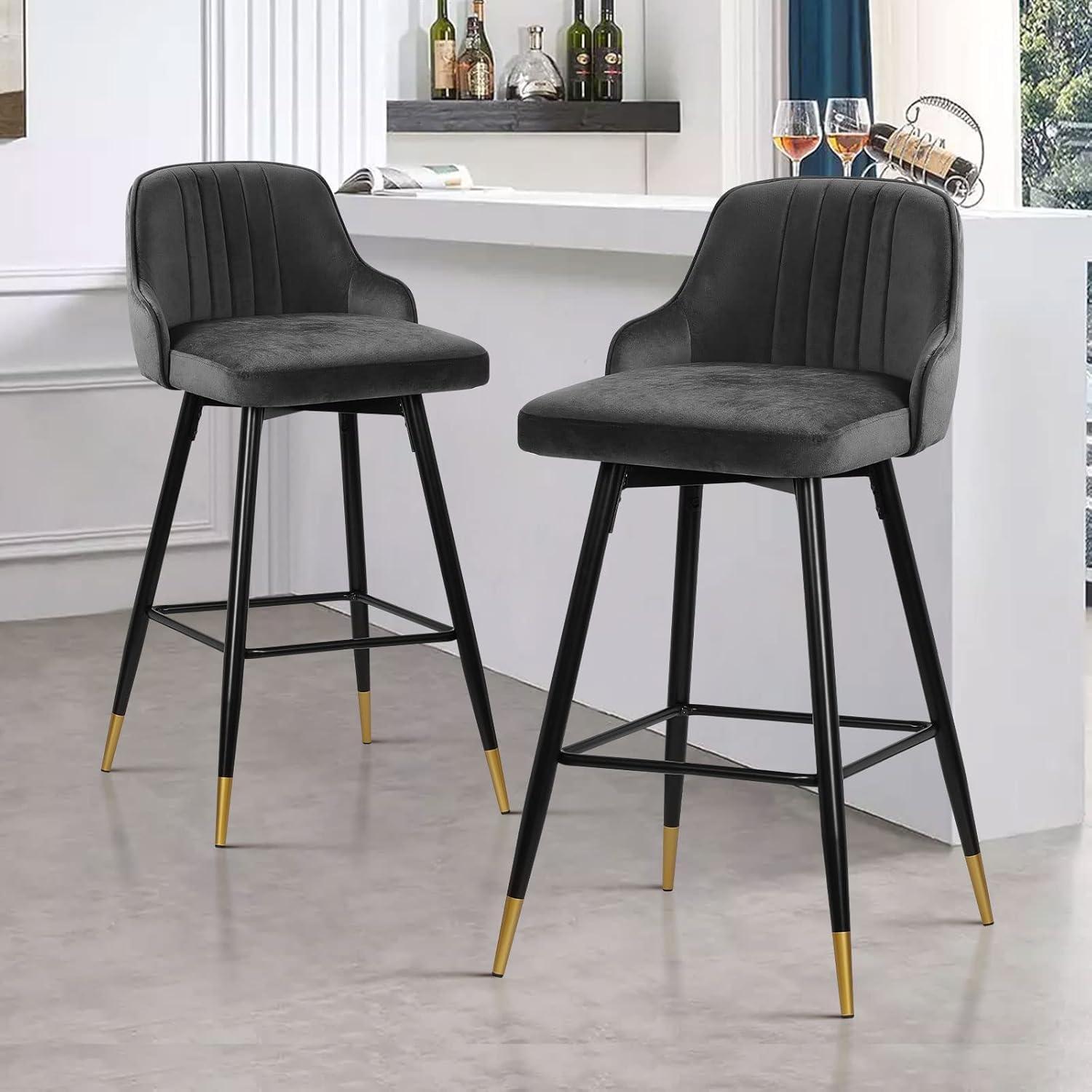 Everly Quinn Swivel Velvet Upholstered Counter & Bar Stool (Set of 2)