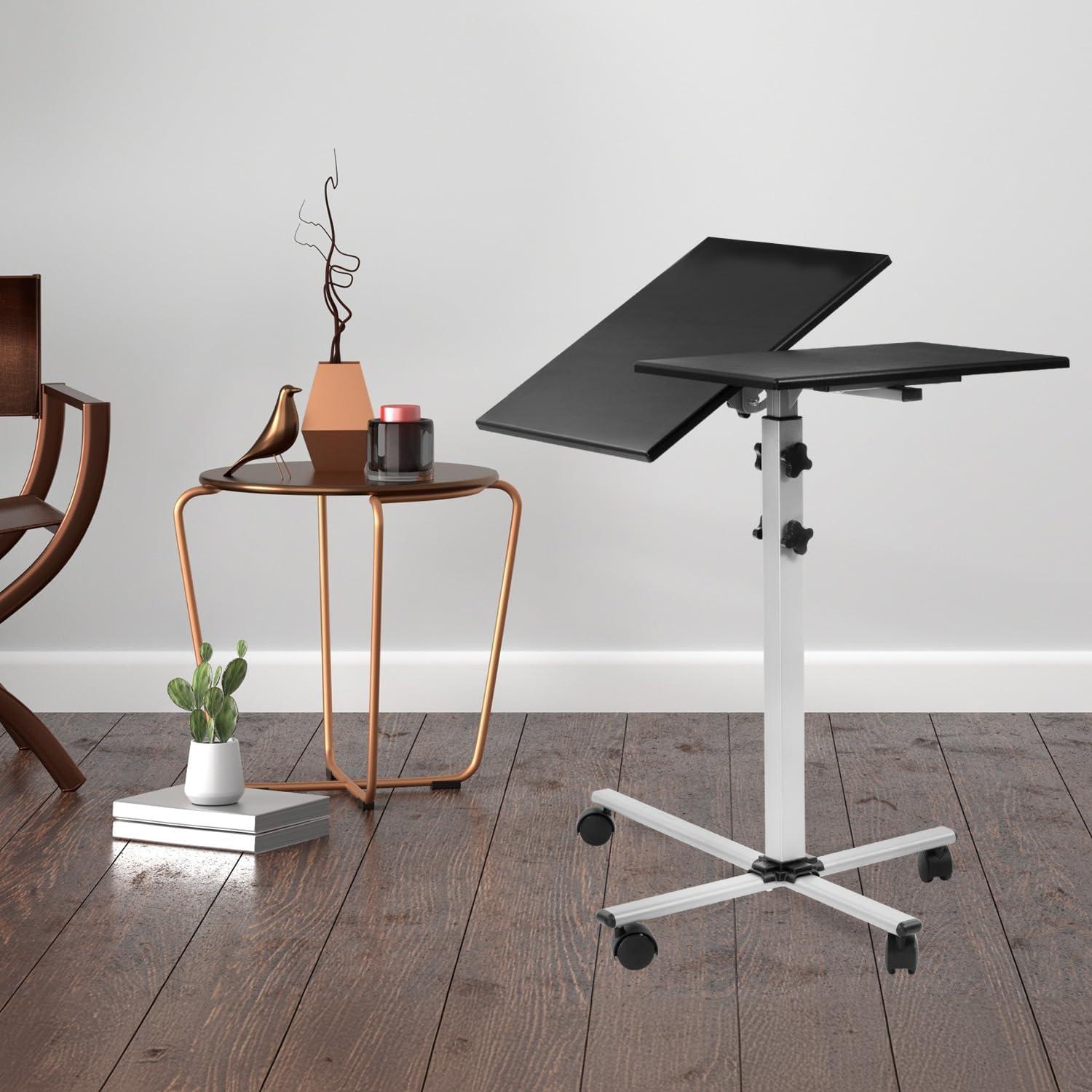 Mount-It! Rolling Laptop Tray and Projector Cart, Height Adjustable Presentation Cart with Wheels