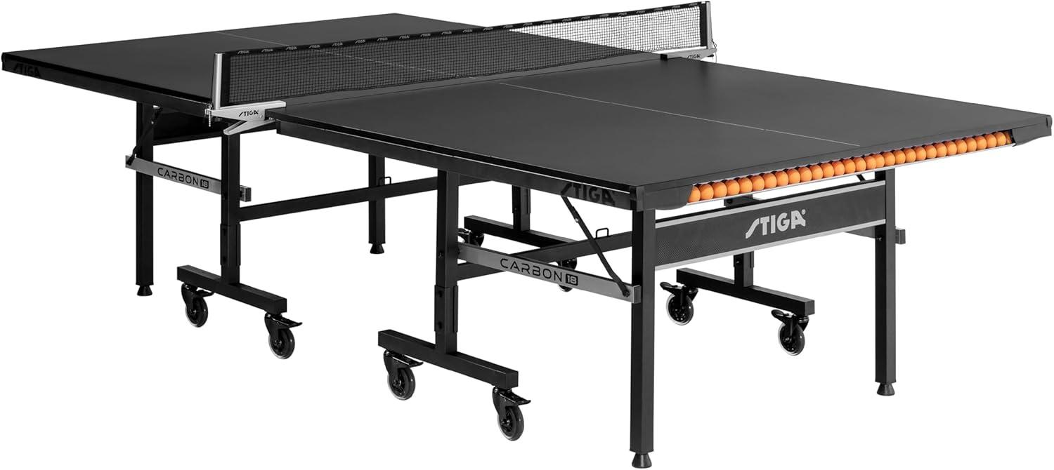 STIGA STIGA Carbon18 Table Tennis Table – 18mm Playfield - QuickPlay Assembly - Integrated Ball Storage - Tournament-Grade Net - Playback Mode