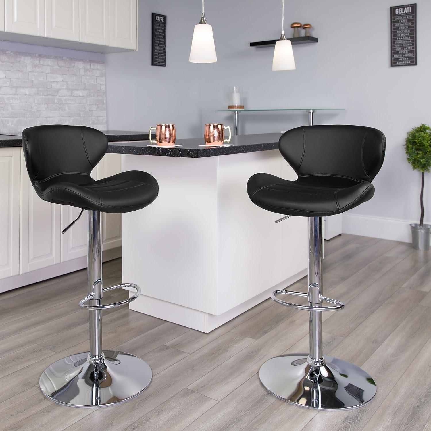 Flash Furniture Contemporary Orange Vinyl Adjustable Height Barstool with Curved Back and Chrome Base