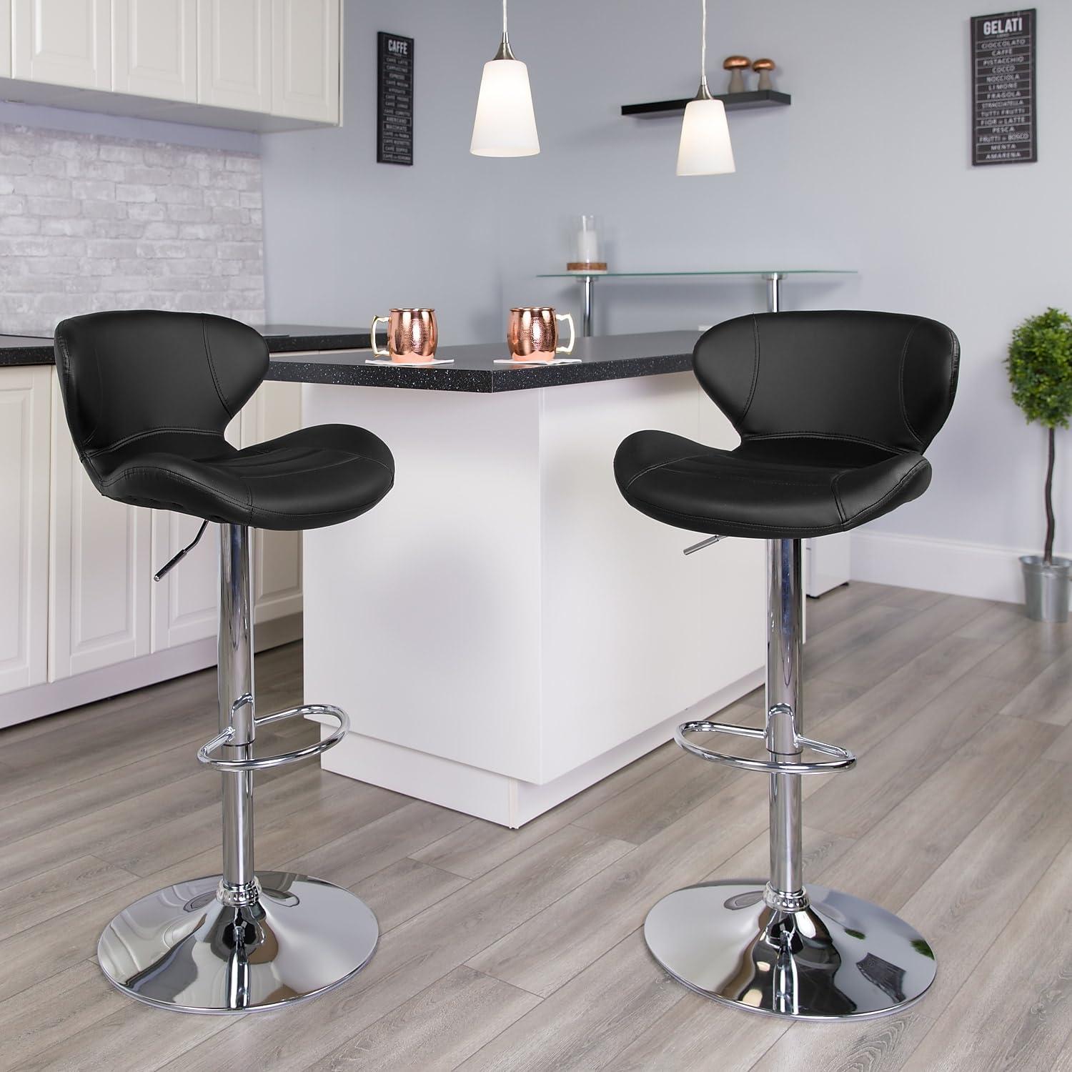 Flash Furniture Contemporary Orange Vinyl Adjustable Height Barstool with Curved Back and Chrome Base