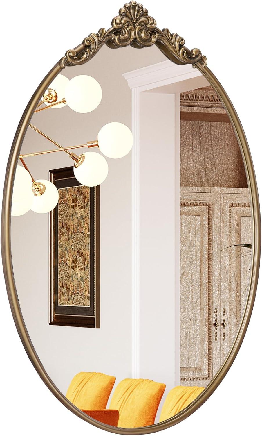 Kate & Laurel All Things Decor 24"x36" Arendahl Traditional Vertical Oval Wall Mirror Antique Gold: Ornate, No Assembly Required