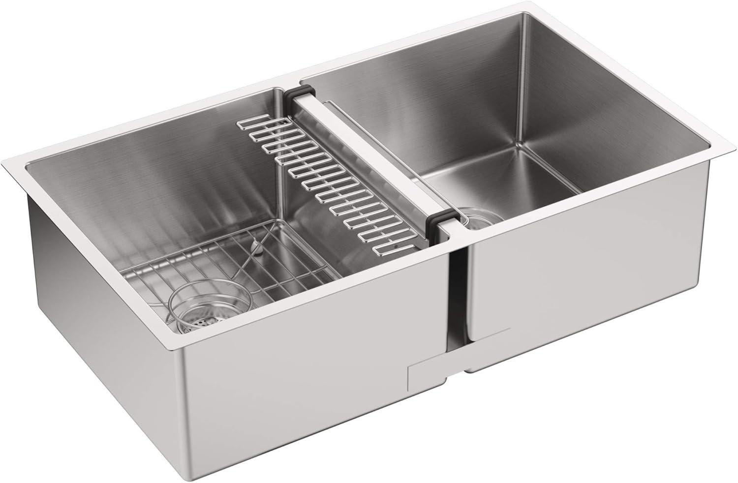 Strive 32" L x 18-1/4" W x 9-5/16" Under-Mount Double-Equal Kitchen Sink with Basin Rack