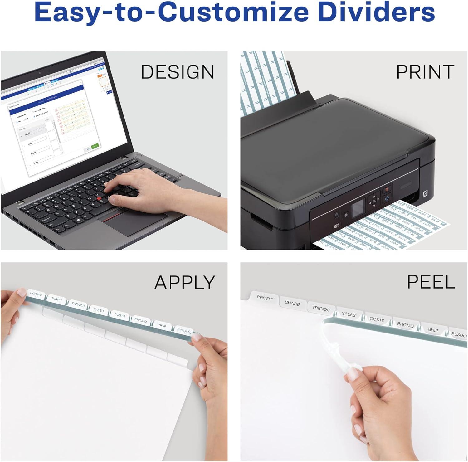 Avery Print & Apply Clear Label Dividers w/White Tabs 12-Tab Letter 5 Sets 11429