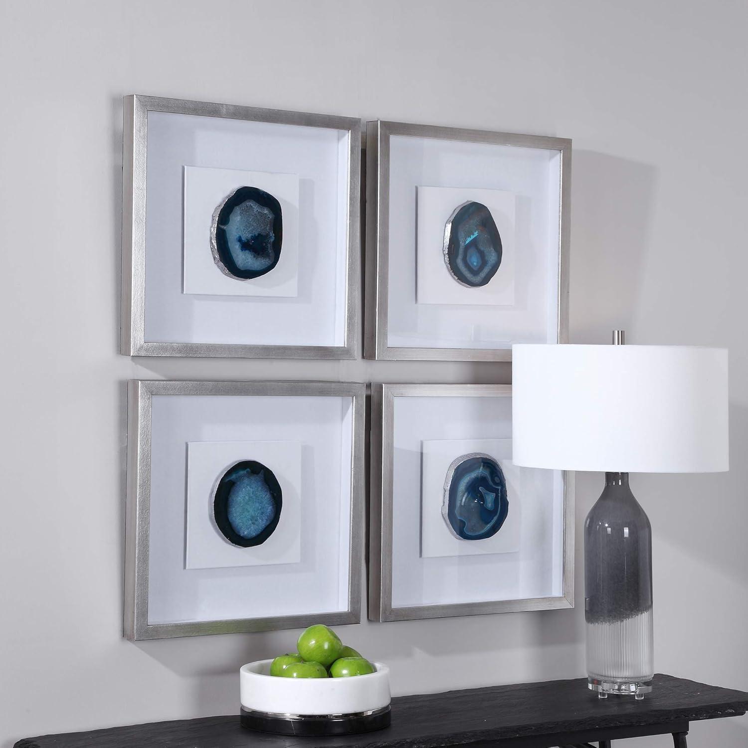 Kalia Blue Agate Stone Shadow Box with Silver Frame