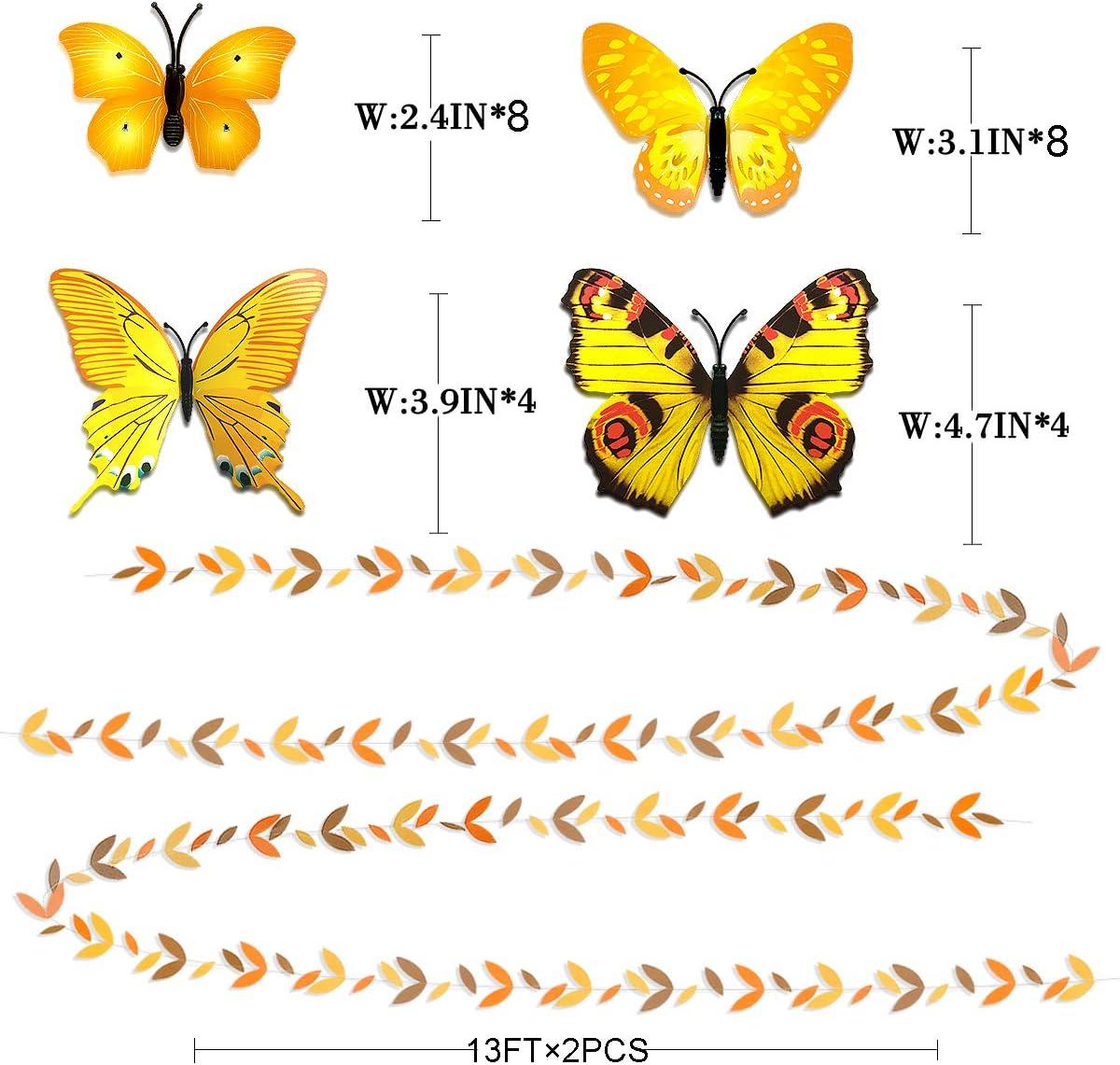 Orange Party Decorations Kit Yellow Orange Brown Paper Hanging Fans Lanterns Flowers Pom Pom with 3D Butterfly Leaves Garland for Wedding Bridal Shower Birthday Fall Autumn Thanksgiving Party Supplies
