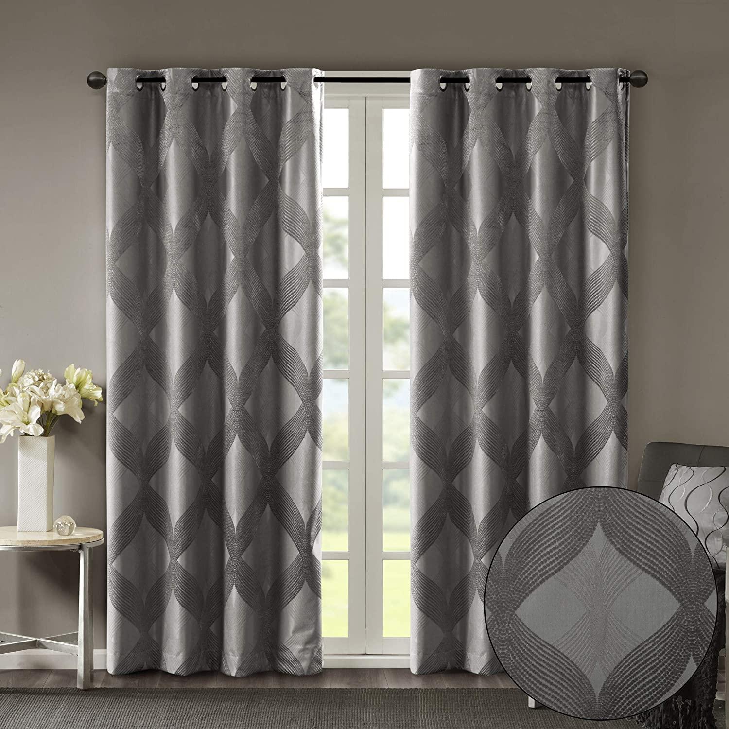 Madison Park Bentley Ogee Knitted Jacquard Geometric Total Blackout Single Curtain Panel
