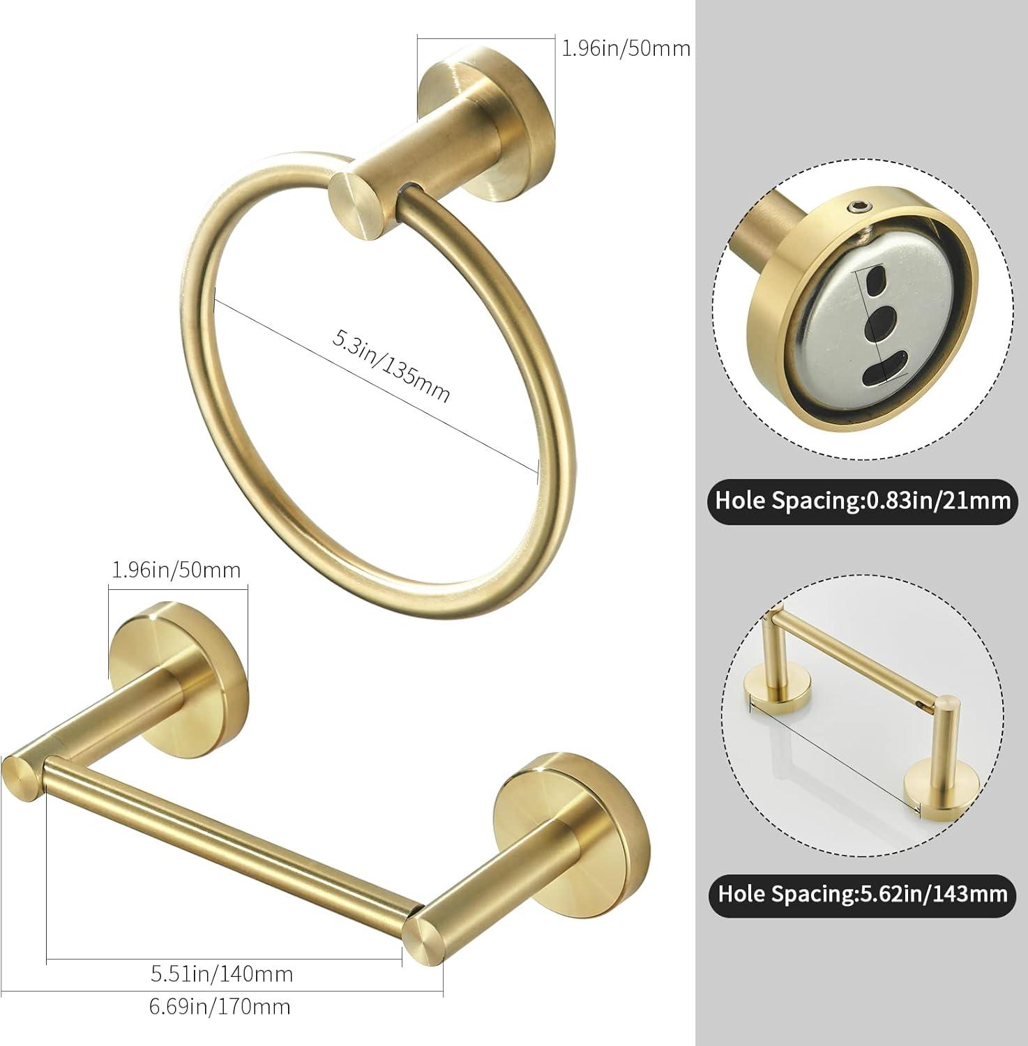 Chihod Toilet Paper Holder & Towel Ring Brushed Gold Hand Towel Holder 2-Pieces Bathroom Accessories Towel Rack Wall Mounted Bathroom Hardware Set Stainless Steel C38