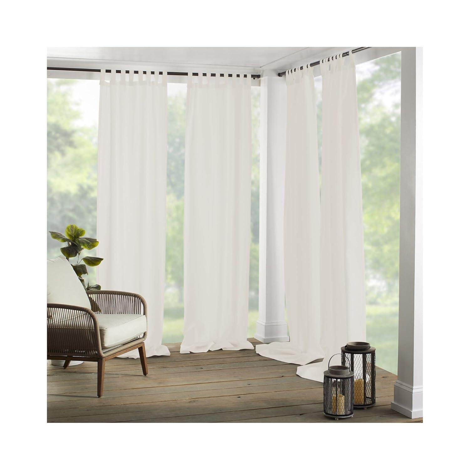 Matine Solid Tab Top Indoor/Outdoor Single Window Curtain for Patio, Porch, Cabana - 52 x 95 - Ivory - Elrene Home Fashions