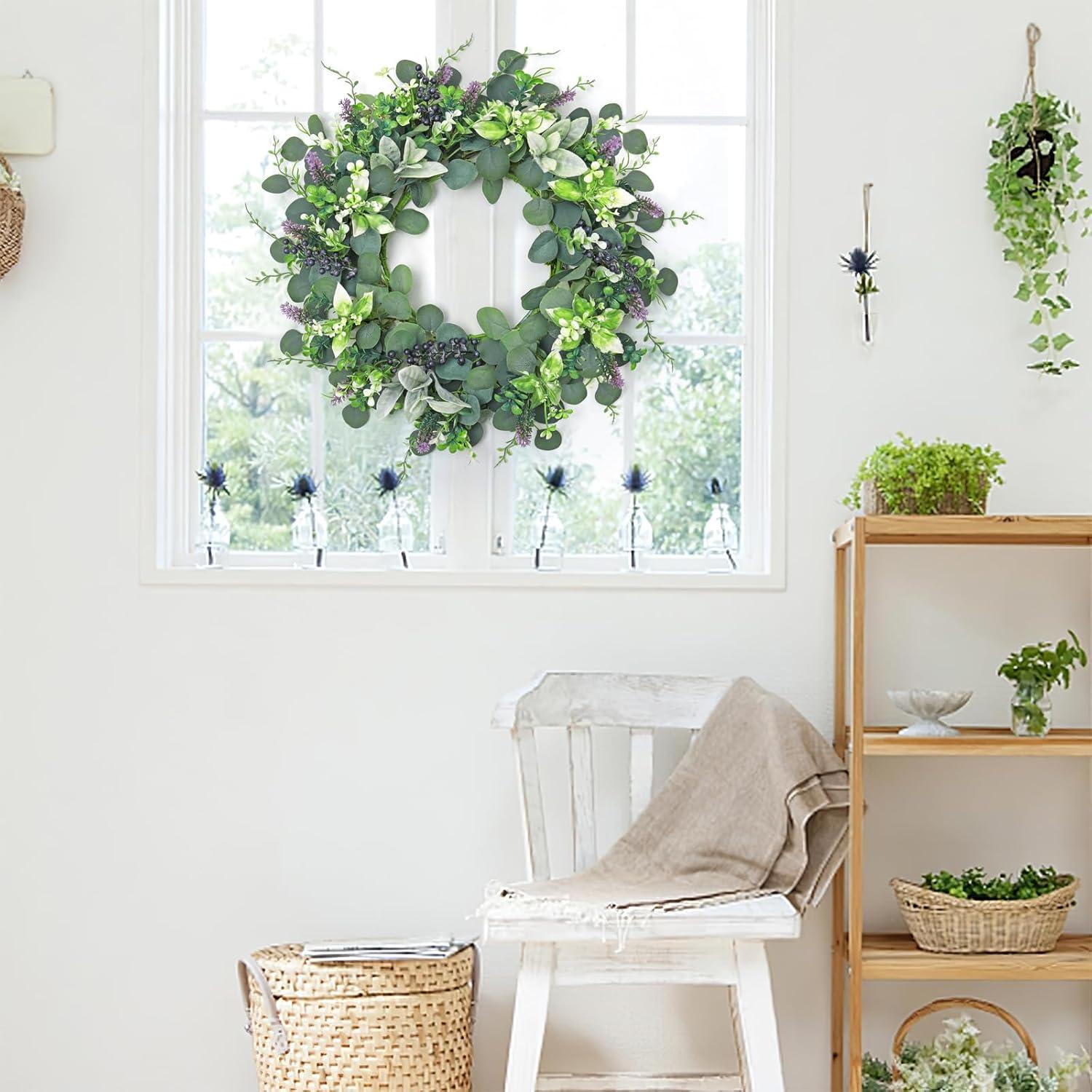 The Holiday Aisle® 22" Artificial Spring Summer Farmhouse Eucalyptus Berry Front Door Wreath