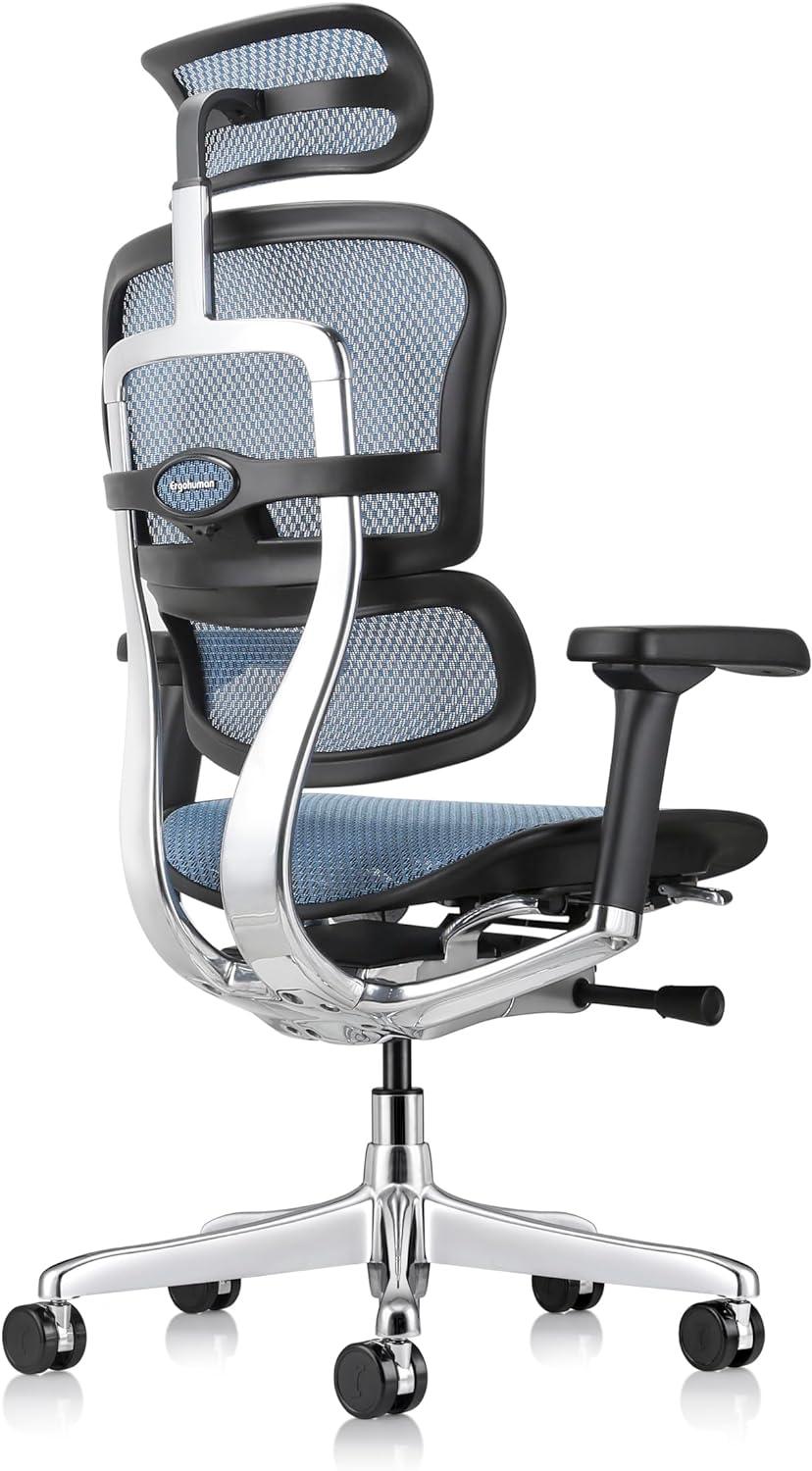 Blue High Back Mesh and Leather Executive Swivel Chair