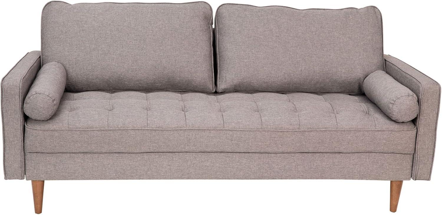 Flash Furniture Hudson Mid-Century Modern Sofa with Tufted Faux Linen Upholstery & Solid Wood Legs in Slate Gray