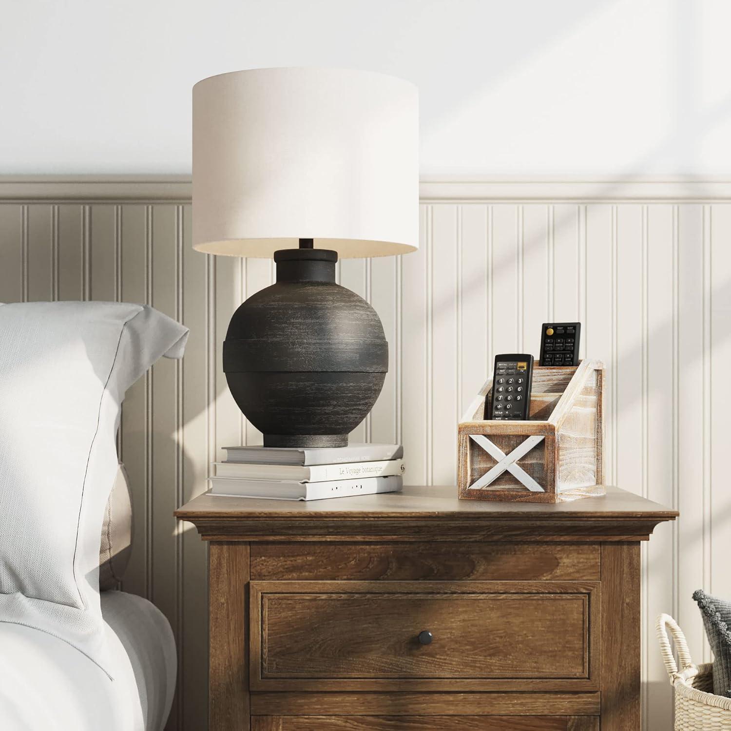 Barnyard Designs Rustic Vintage Wooden Desk Organizer Remotes Caddy Tabletop Desktop Office Supplies Desk Accessories Holder, 6.75" x 6.5” (White/Brown)