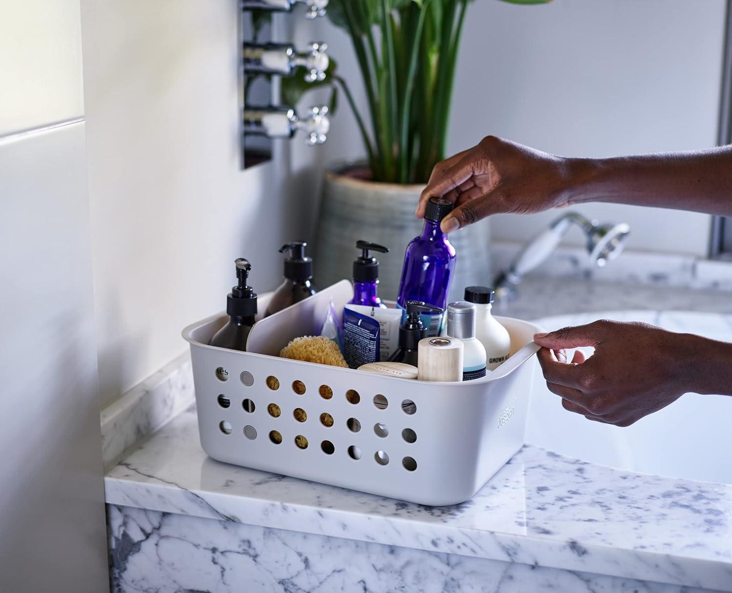 Joseph Joseph EasyStore - Bathroom essentials Storage Basket Organiser with Moveable Divider, Ecru, Large