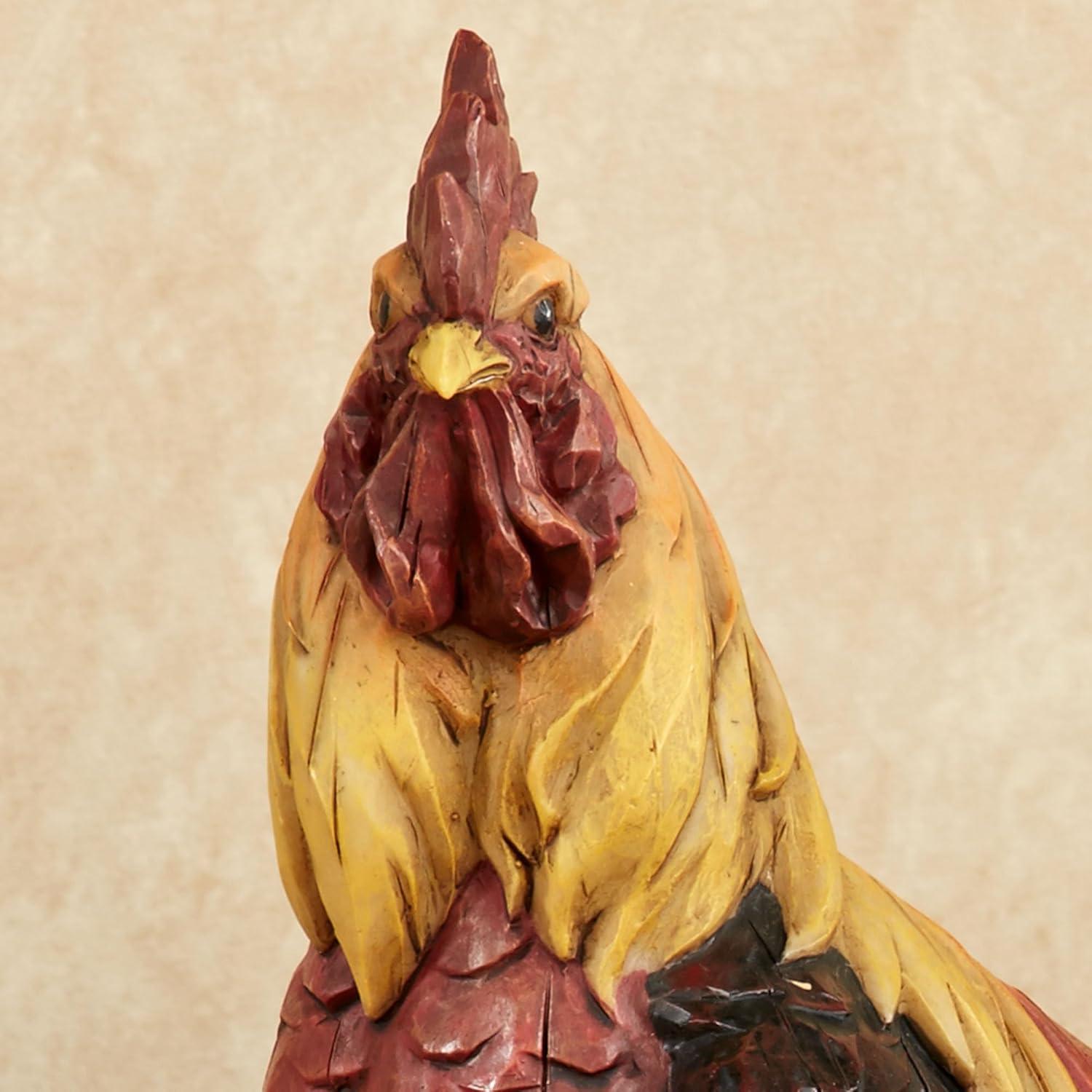 Handcarved Resin Rooster and Hen Family Sculpture in Multicolor