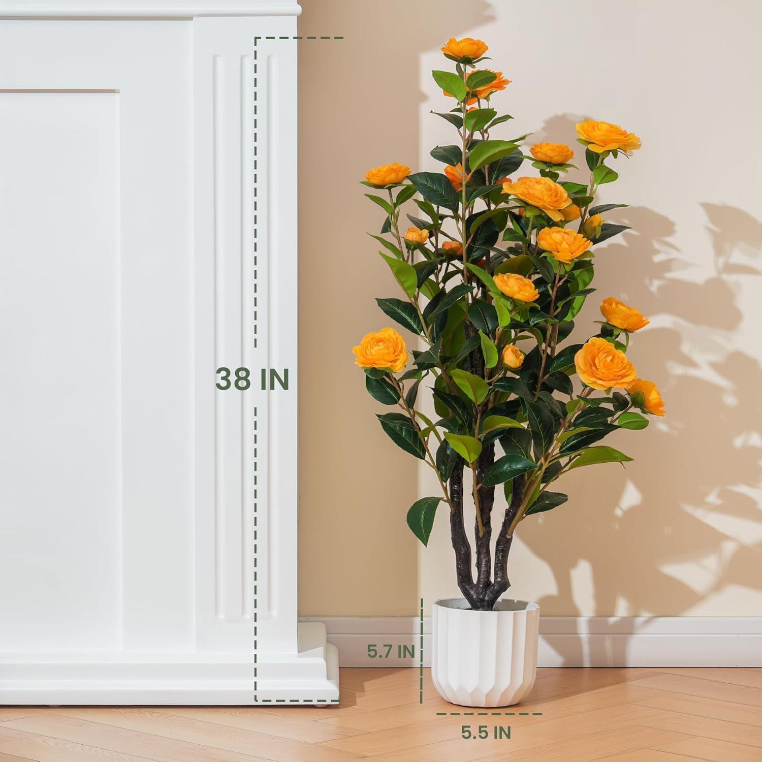 Primrue Primrue 38'' Artificial Camellia Tree Faux Floral Plant Fake Tree For Decoration White