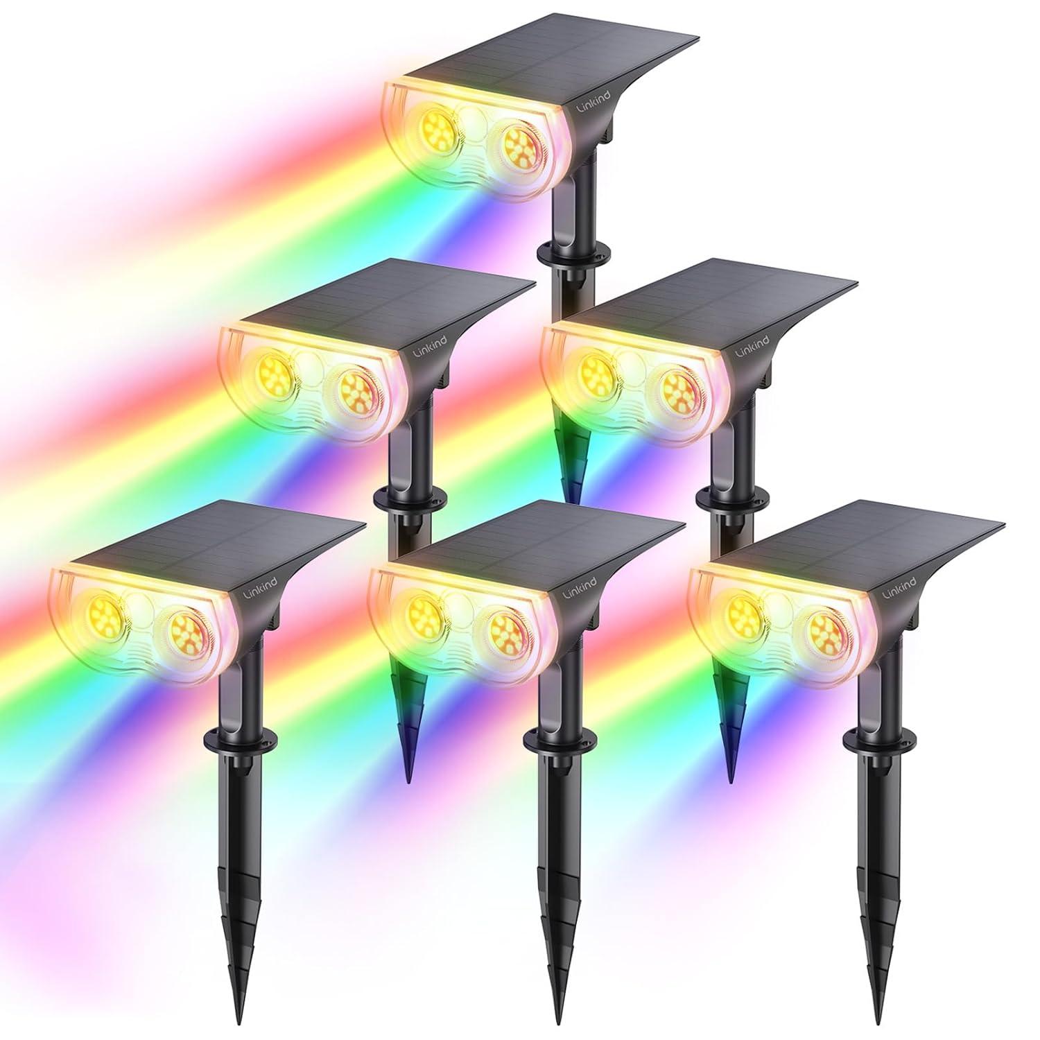 Linkind Solar Lights Outdoor StarRayS, Bright Solar Spot Lights Outdoor, IP67 Waterproof Spotlights for Garden Yard Landscape Walkway Patio Tree (Daylight, 6 Pack)