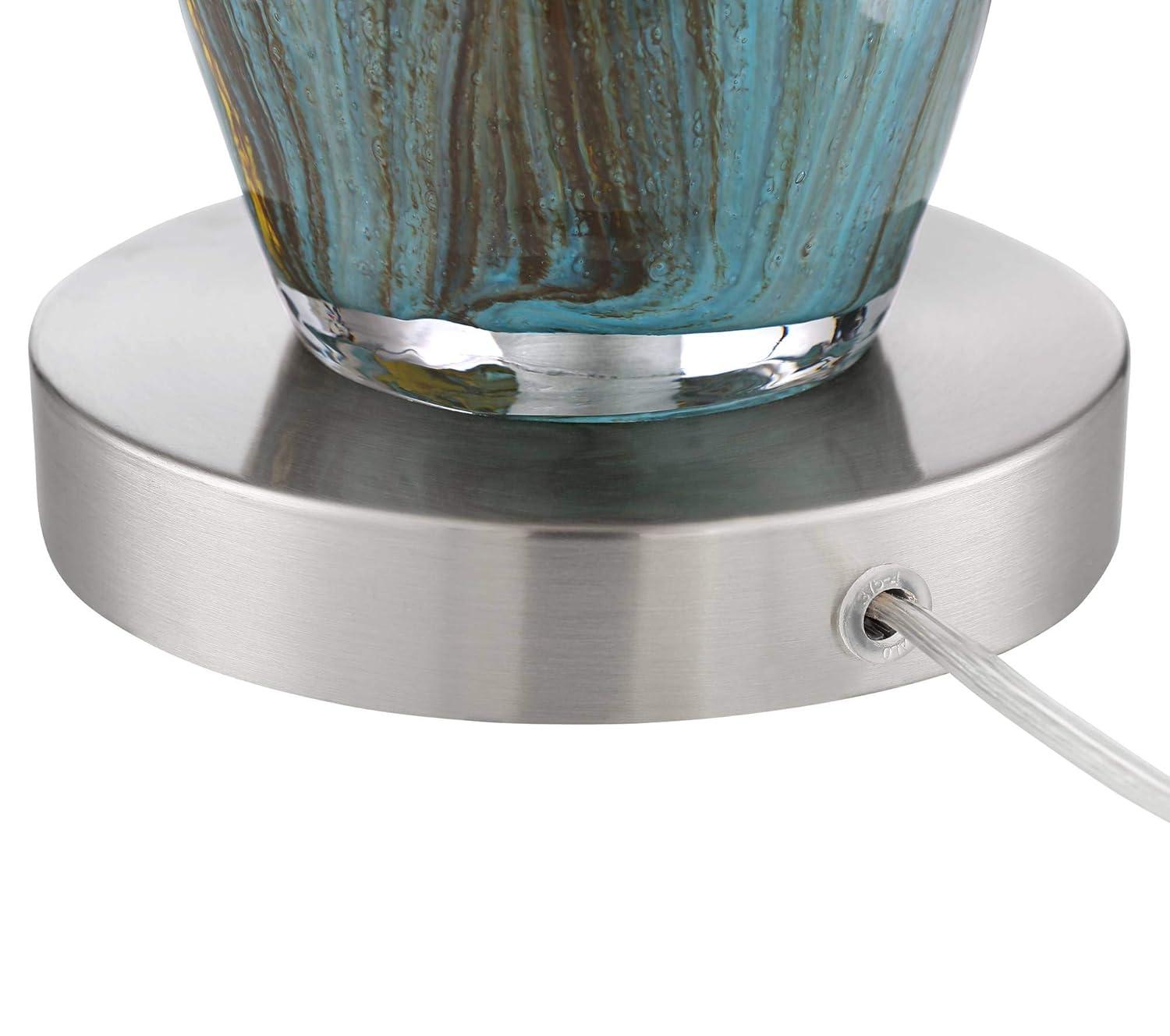 360 Lighting Azure Modern Table Lamps 26 3/4" High Set of 2 Blue Brown Art Glass White Softback Drum Shade for Bedroom Living Room Bedside Nightstand