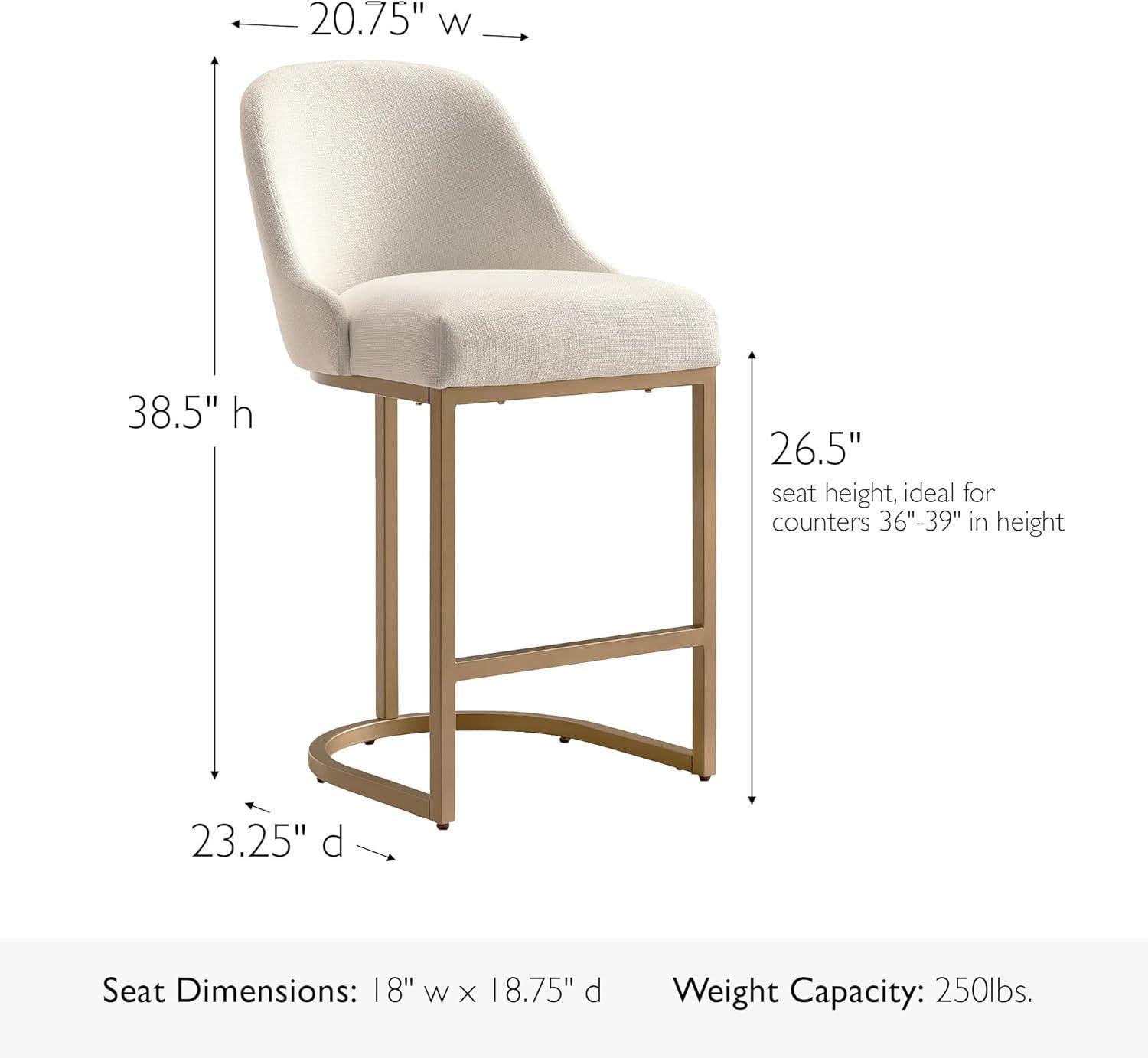 Leick Home 10132GD/WT Barrel back Counter Stool Set of 2 in White Linen Seat and Gold Metal Base