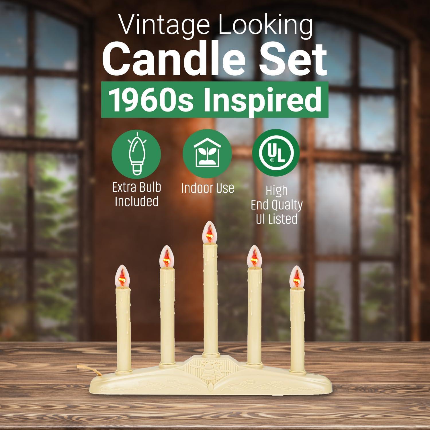Tupkee Christmas Candolier Window Candles  with Flickering Bulbs  5-Lights Indoor -Flameless Electric Window Candles Candelabra