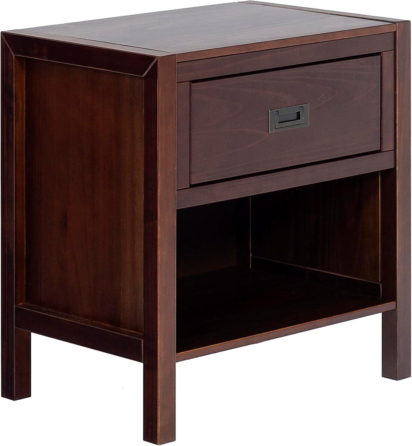 Mid-Century Chic Walnut Solid Wood Nightstand with Metal Handle