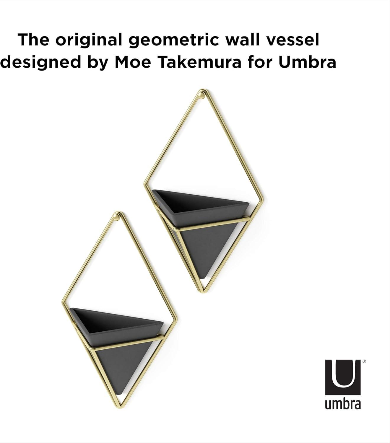 Small Black and Brass Geometric Hanging Planter Set