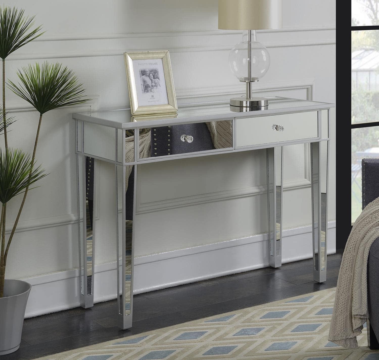 Convenience Concepts Gold Coast 30" Tall Mirrored 2 Drawer Desk/Console, Silver/Mirror, All Ages