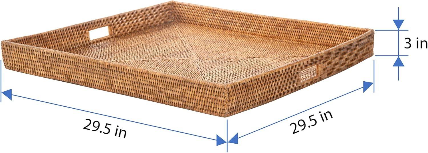 Kouboo La Jolla Square Rattan Jumbo Sized Centerpiece and Ottoman Tray, for Coffee Table, Breakfast, Drinks, Snack, Bread