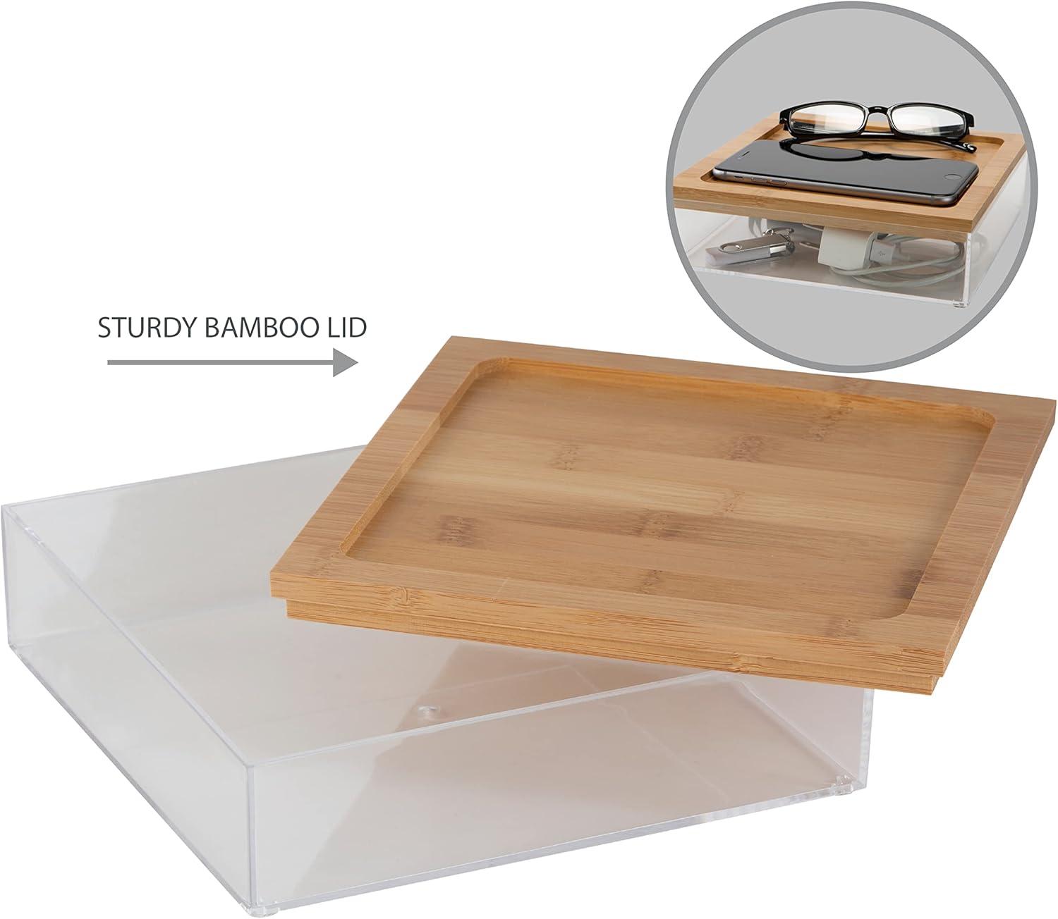 Clear Square Bamboo Lidded Storage Box