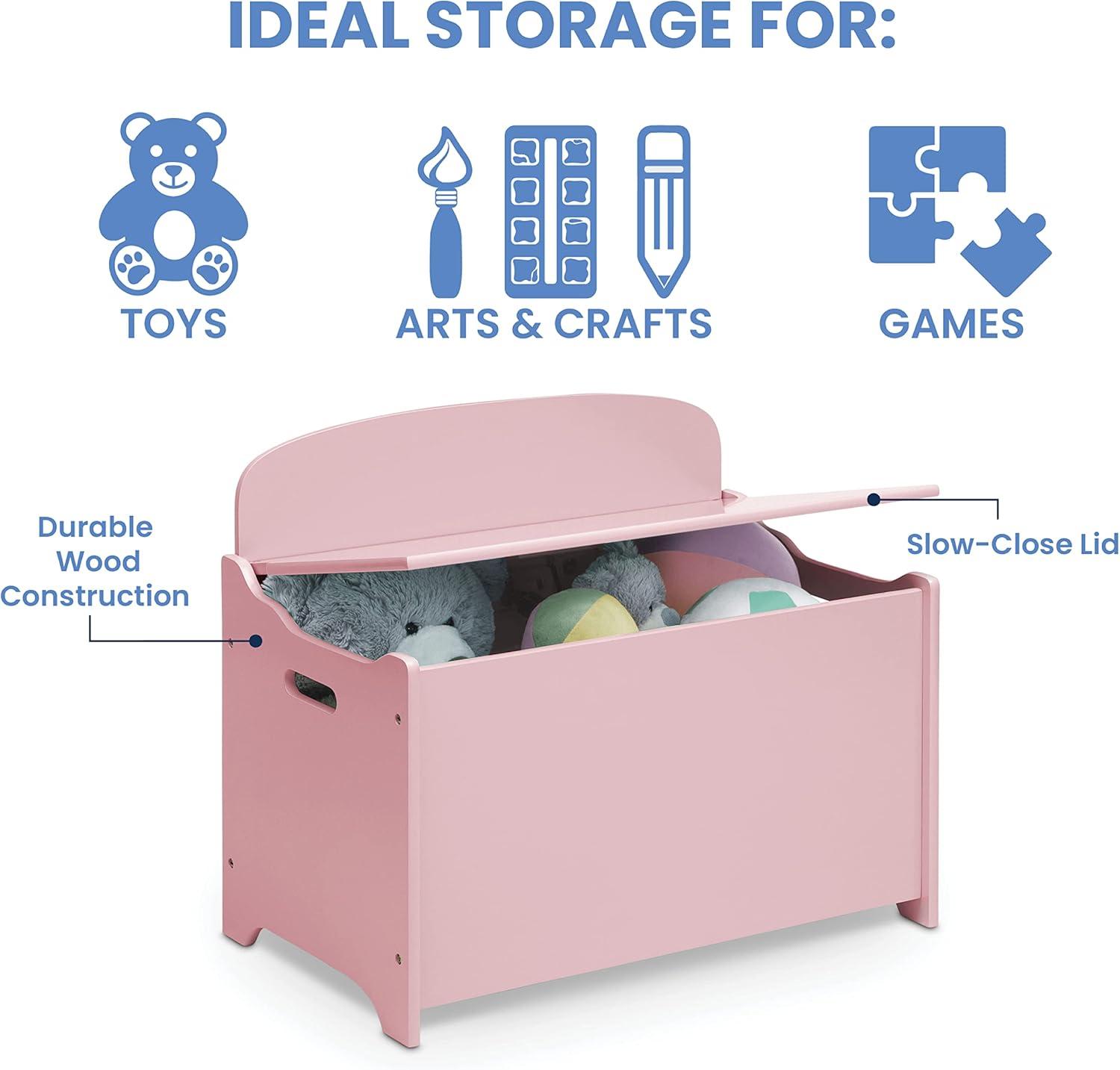 Dusty Rose Pink Wooden Toy Storage Box with Handles