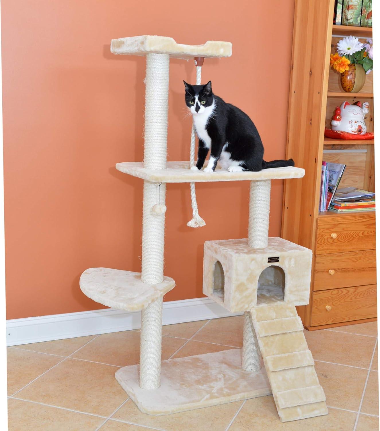 Armarkat 58-in Cat Tree & Condo Scratching Post Tower, Beige