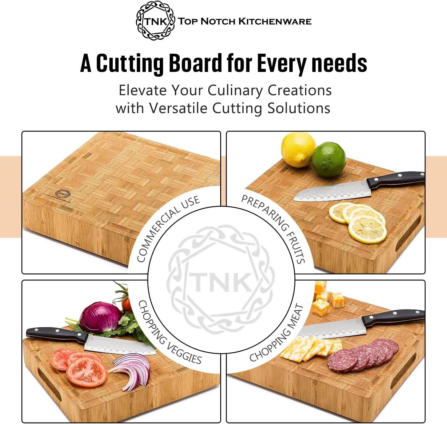 Small End Grain Bamboo Cutting Board | Professional, Antibacterial Butcher Block | NonSlip Rubber Feet by Top Notch Kitchenware