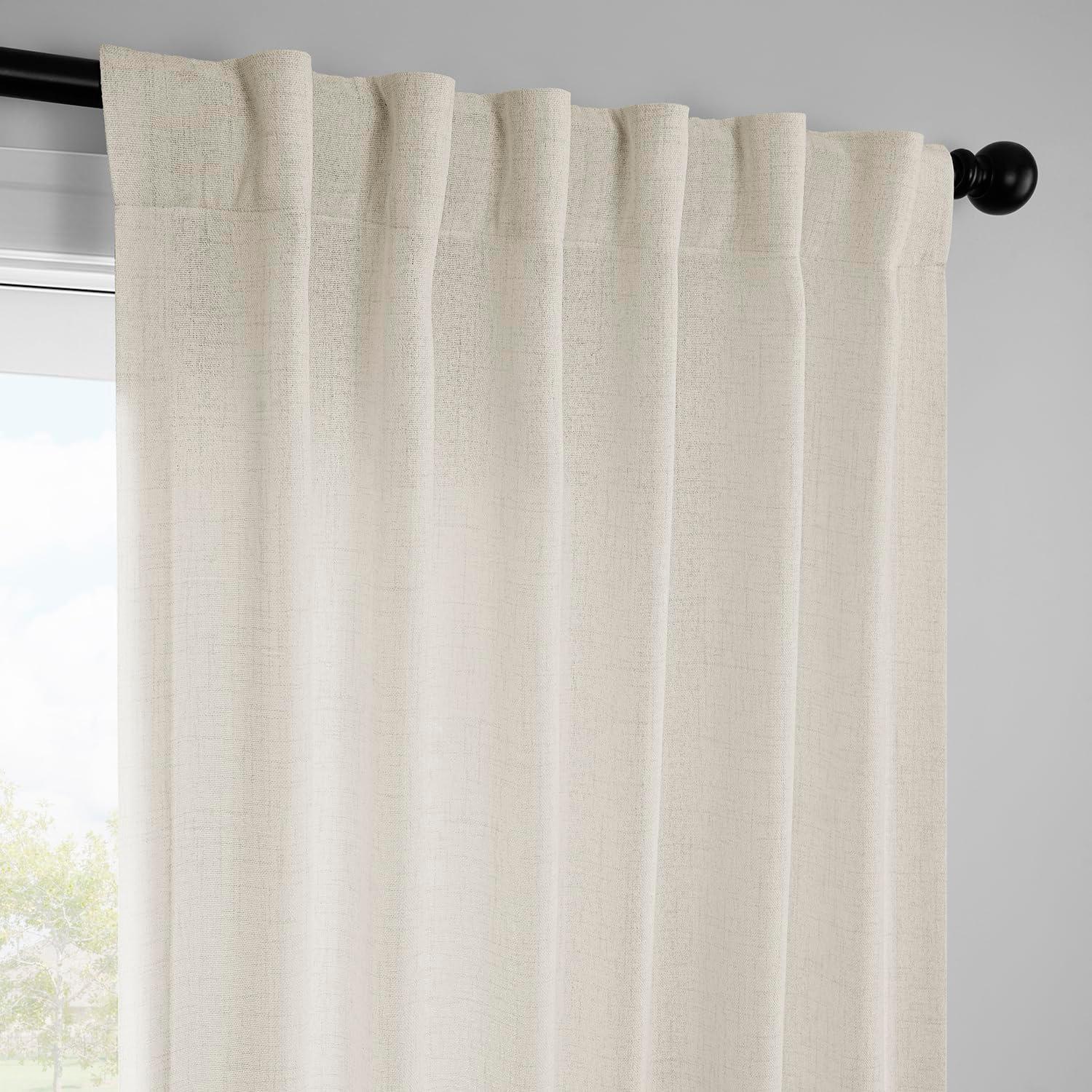 HPD Half Price Drapes Farm Town Faux Linen Textured Semi Sheer Curtains for Bedroom 84 Inches Long (2 Panels) - Rod Pocket Window Curtains for Living Room & Home Decor - 50 X 84, French Country Cream
