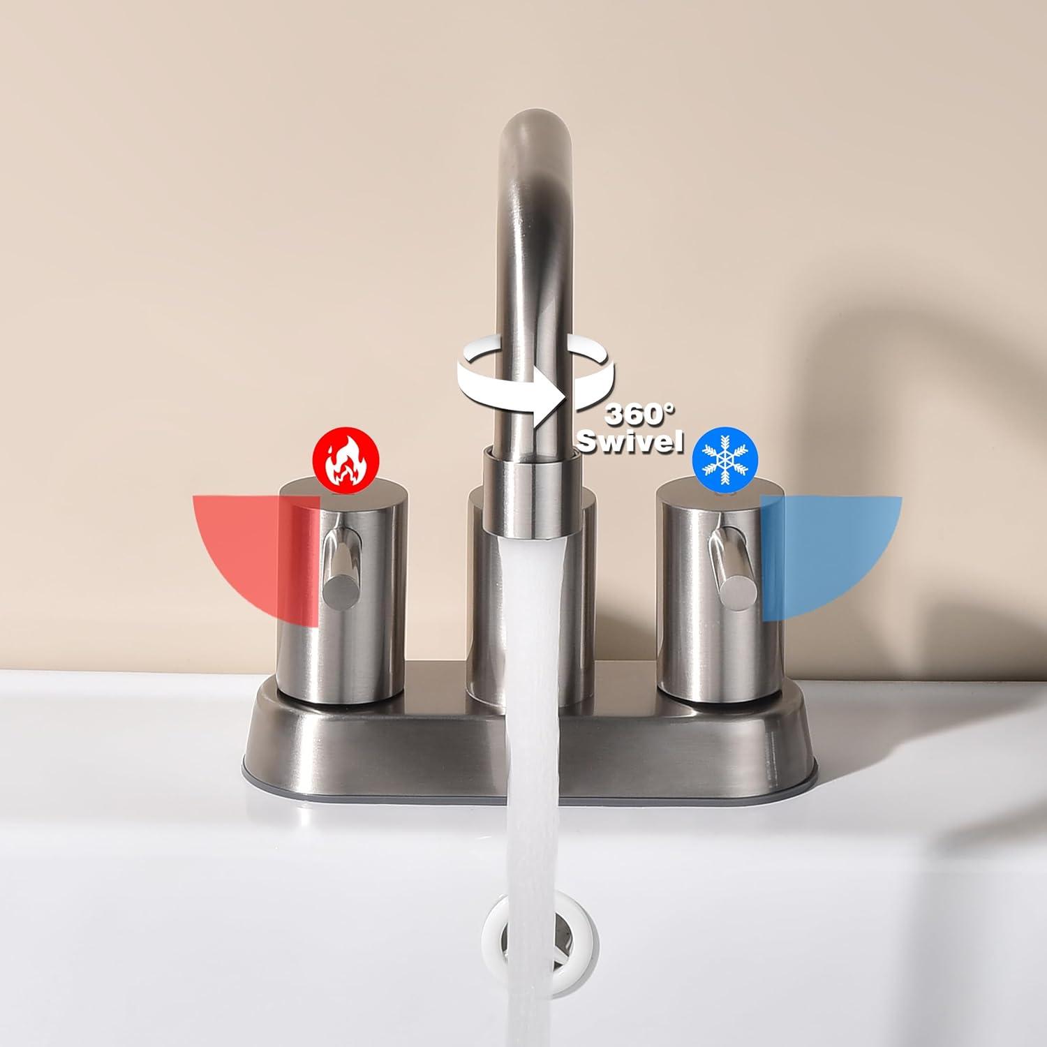 Matte Black 8 inch Widespread Bathroom Sink Faucet Vanity Lavatory Faucet for 3 Holes with Pop up Drain and 360 Degree Swivel Brass Spout