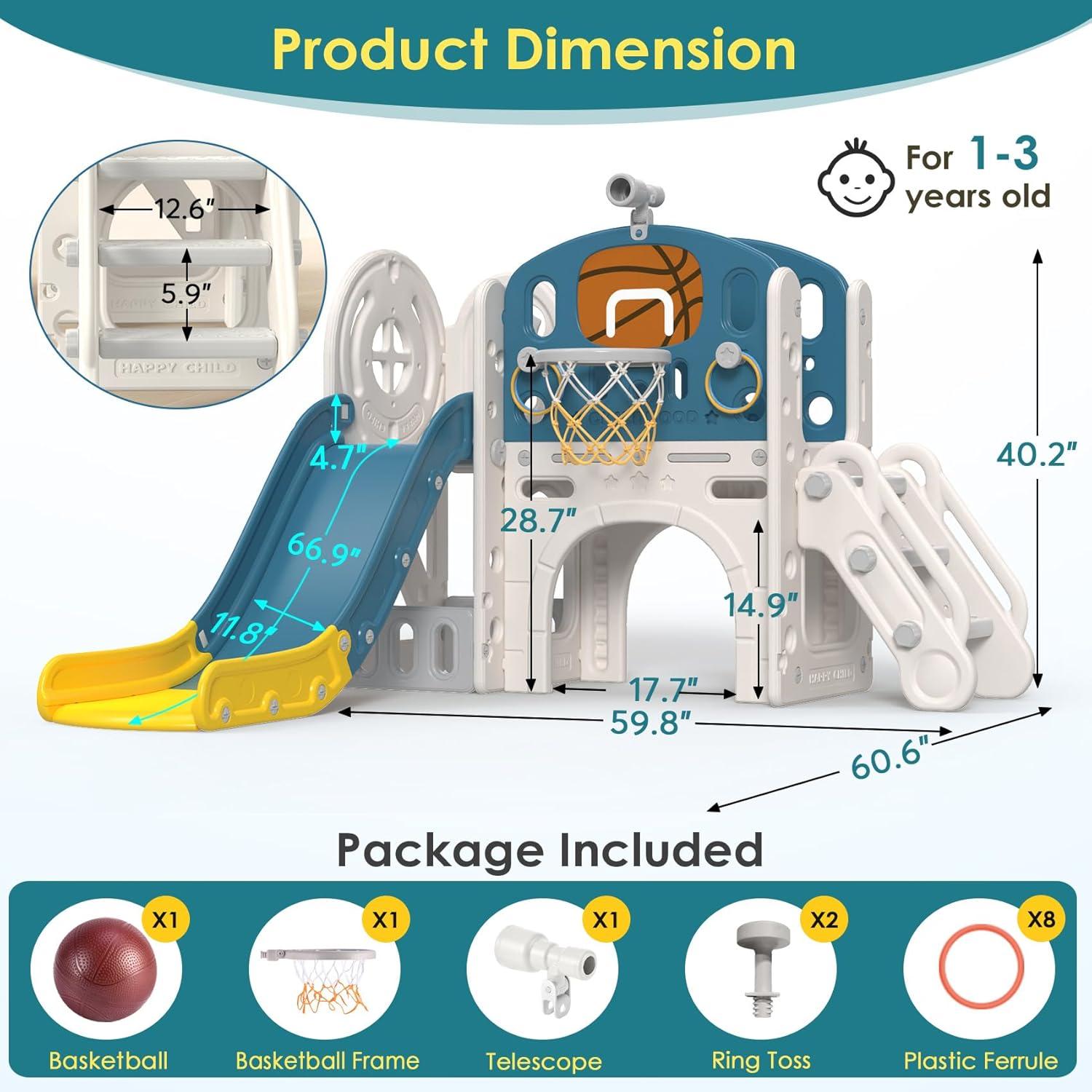 Suteck 9 in 1 Toddler Slide, Kids Slide with Climber Outdoor Indoor Slide Playset