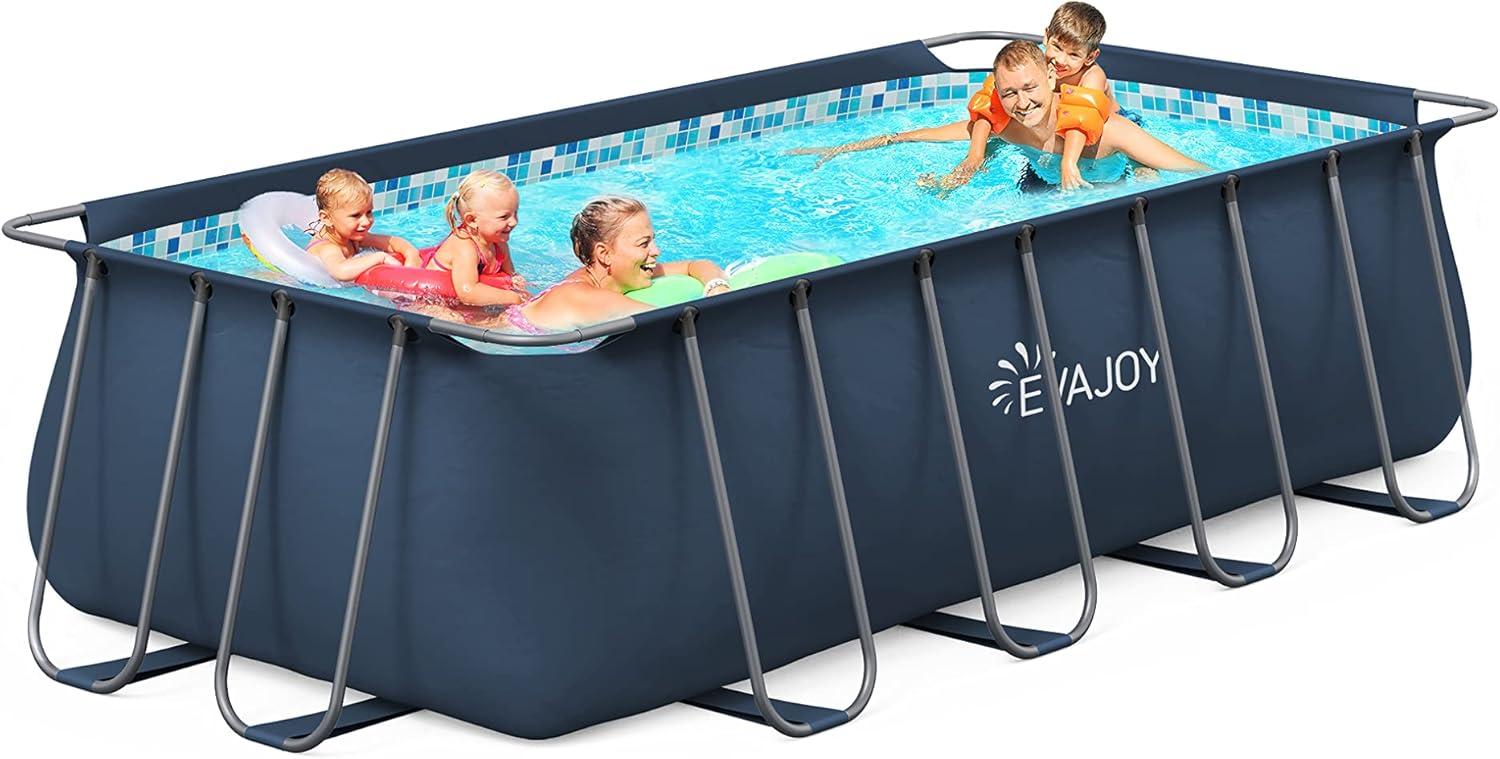 Evajoy 14' x 7' x 48" Rectangular Metal Frame Above Ground Pool Set