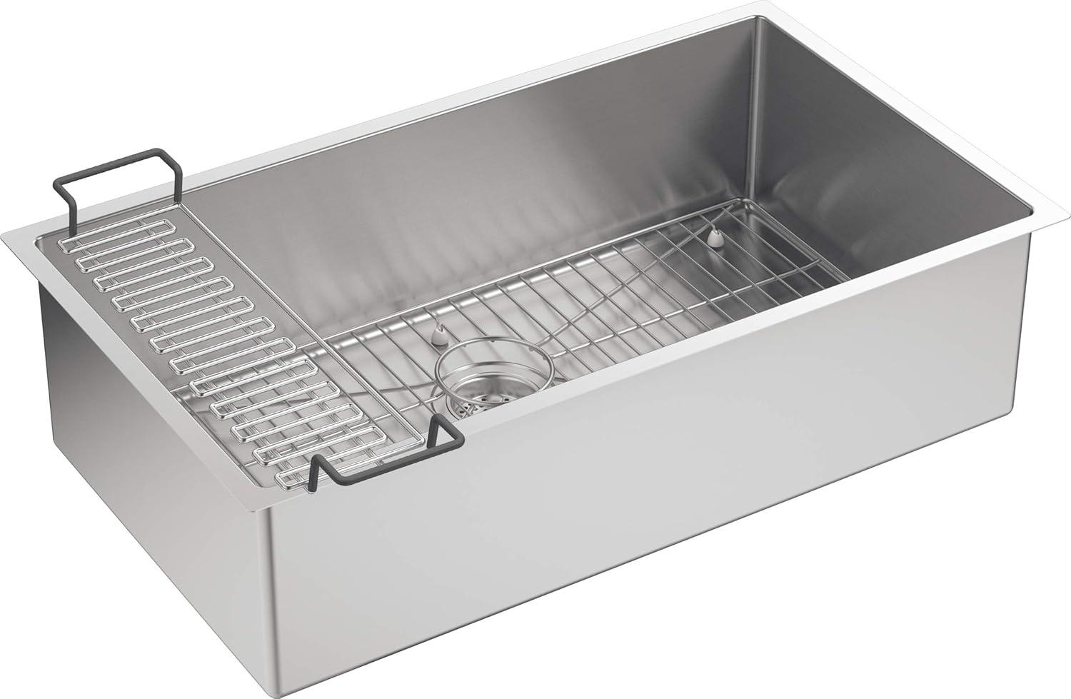 Strive® 32" L x 18.25" W Undermount Single Bowl Kitchen Sink with Basin Rack
