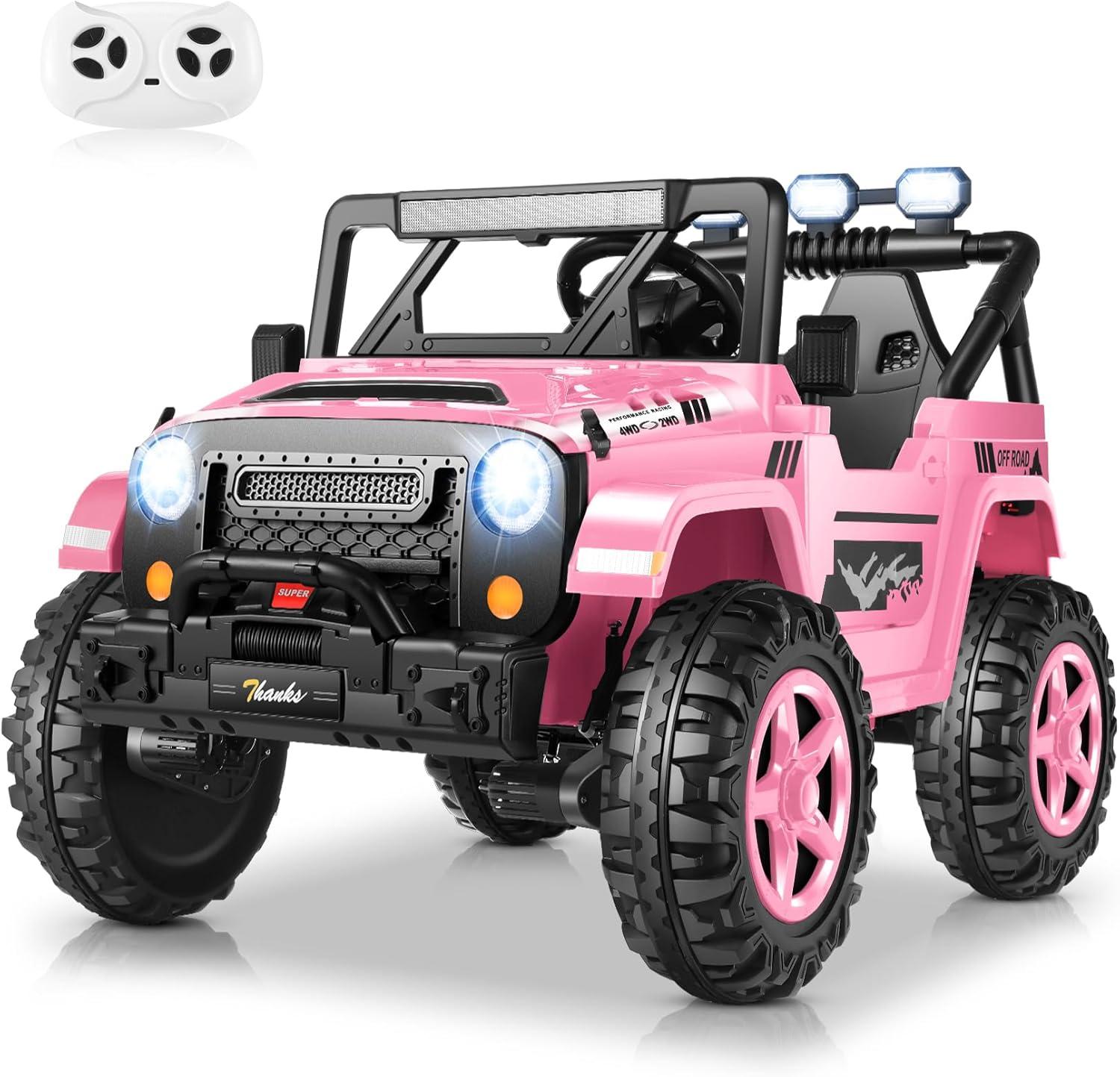 Ancheer 24V 4WD//2WD Ride On Jeep Truck,2 Seater Kids UTV With 4X200w Powerful Engine,Remote Control,Bluetooth,20 Wide Seat,Vehicles for Kids Toddlers