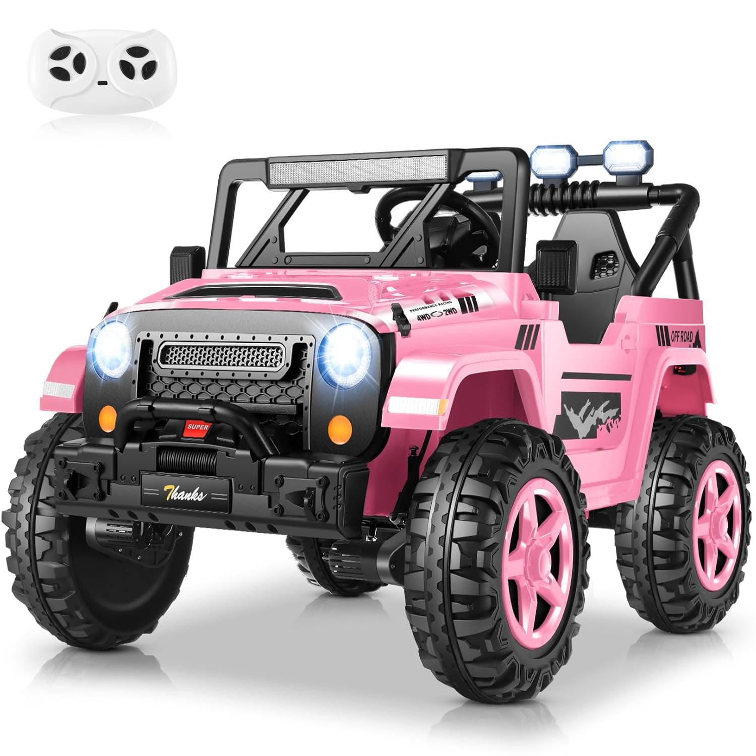 Ancheer 24V 4WD//2WD Ride On Jeep Truck,2 Seater Kids UTV With 4X200w Powerful Engine,Remote Control,Bluetooth,20 Wide Seat,Vehicles for Kids Toddlers