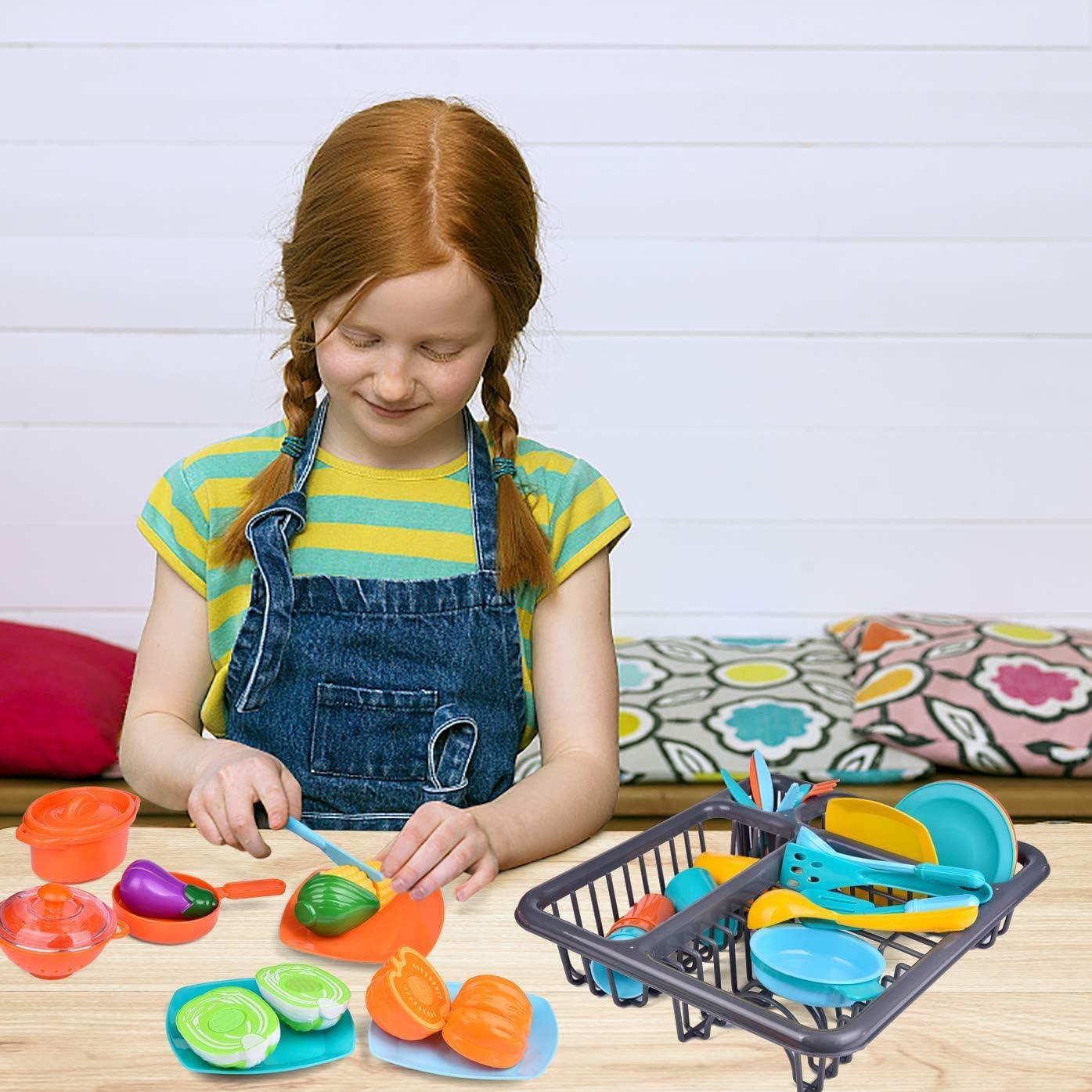 Fun Little Toys 54Pcs Play Dishes Set for Kids Kitchen, Pretend Play Pots, Pans & Food Toys, Toddler Cooking Set