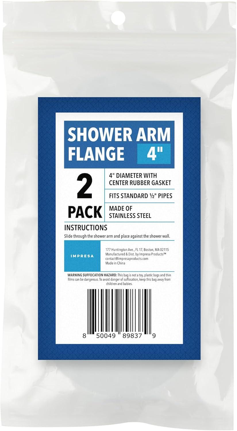 Impresa 2 Pack Brushed Nickel Showerhead Escutcheon Plate Set - Extra Large 4" Shower Arm Flange to Cover up Miss Cuts