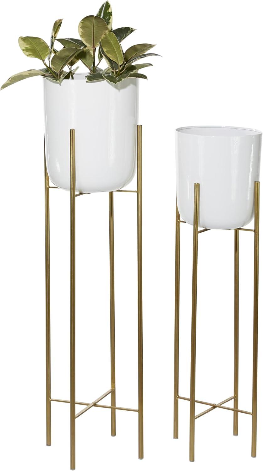 CosmoLiving by Cosmopolitan 2 - Piece Silver Metal Tall Indoor Outdoor Dome Indoor Outdoor Planter with Removable Stand Set