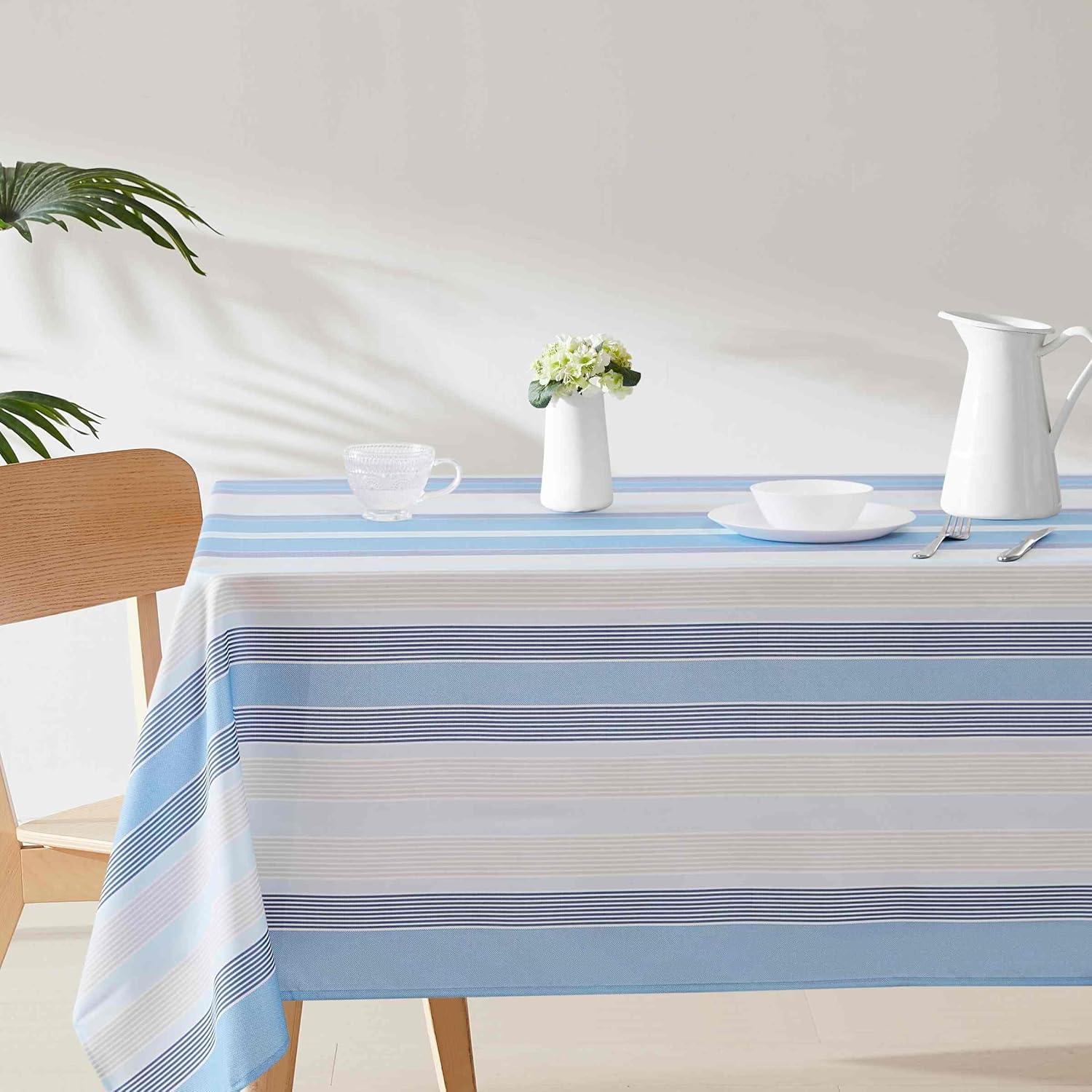 Blue and Pink Striped Water-Resistant Rectangular Tablecloth