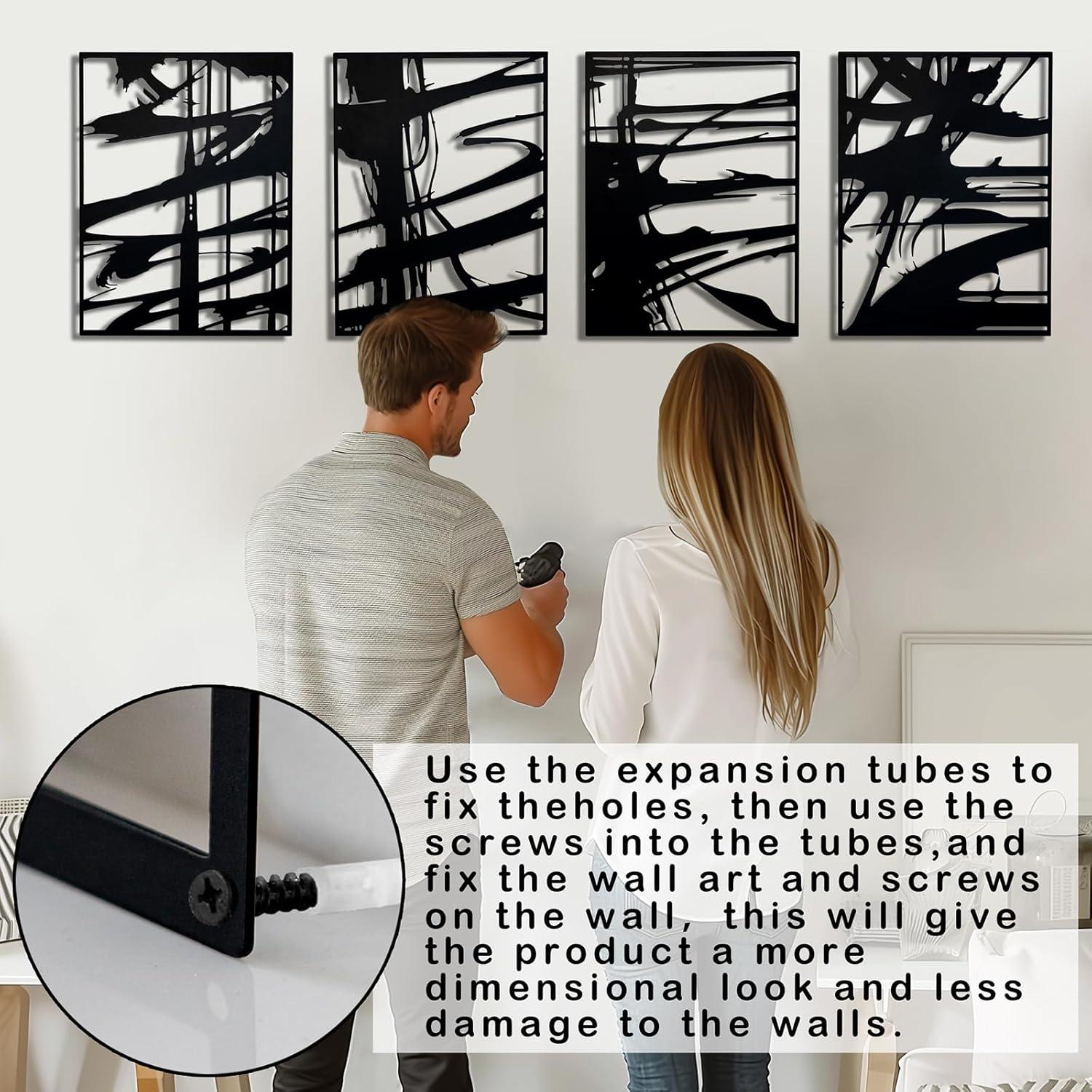 Ivy Bronx 4 Pack Black Abstract Metal Wall Art, Minimalist Décor Single Line Art Wall Décor, 3D Textured Metal Wall Sculptures, For Living Room Bedroom Bathroom Study Room (Black Abstract, M Size 16 X 11'')