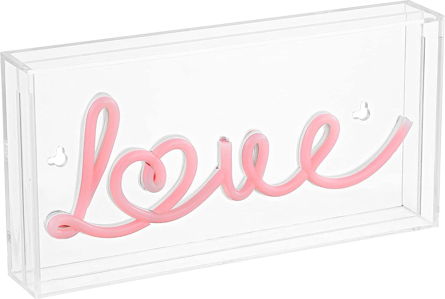 Love 11.88" X 5.88" Contemporary Glam Acrylic Box USB Operated LED Neon Light, Red