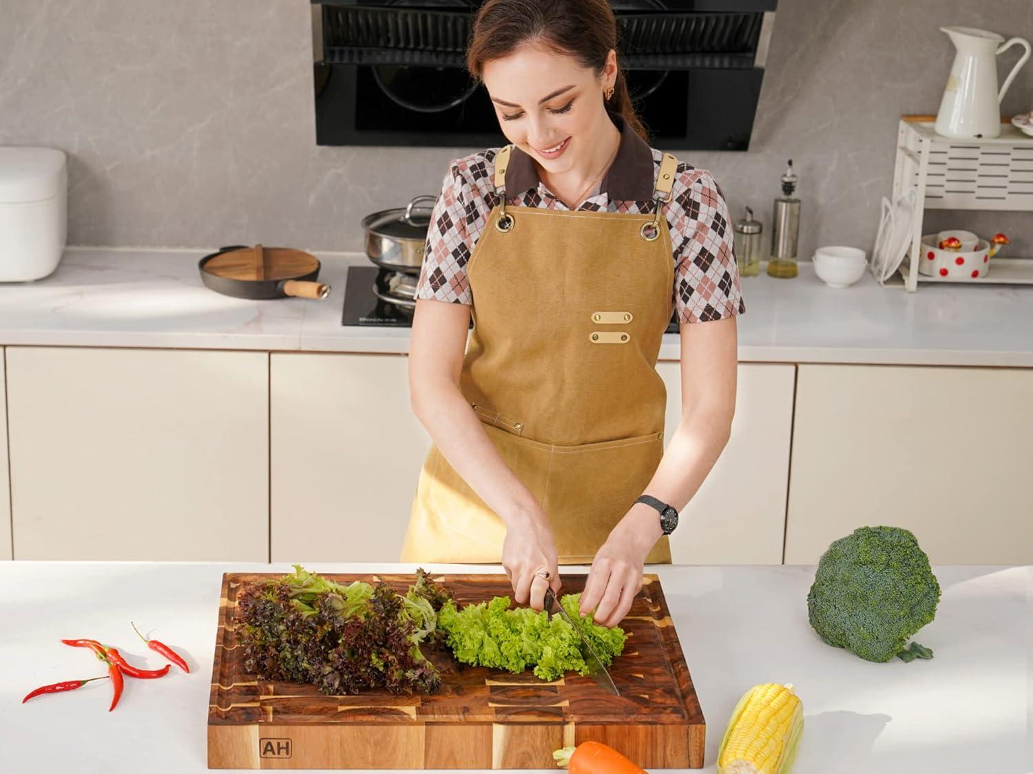 Extra Large Acacia Wood End Grain Cutting Board with Juice Groove