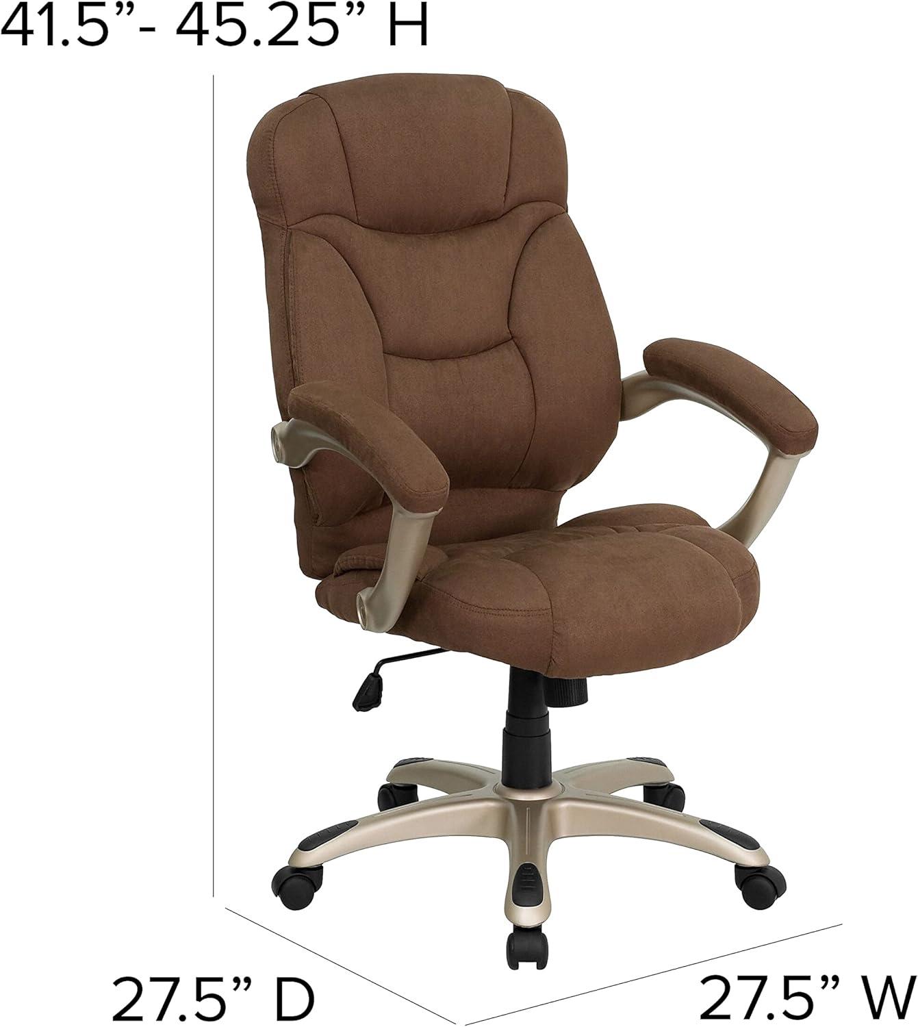 Elegant Brown Microfiber High-Back Executive Swivel Chair with Metal Base