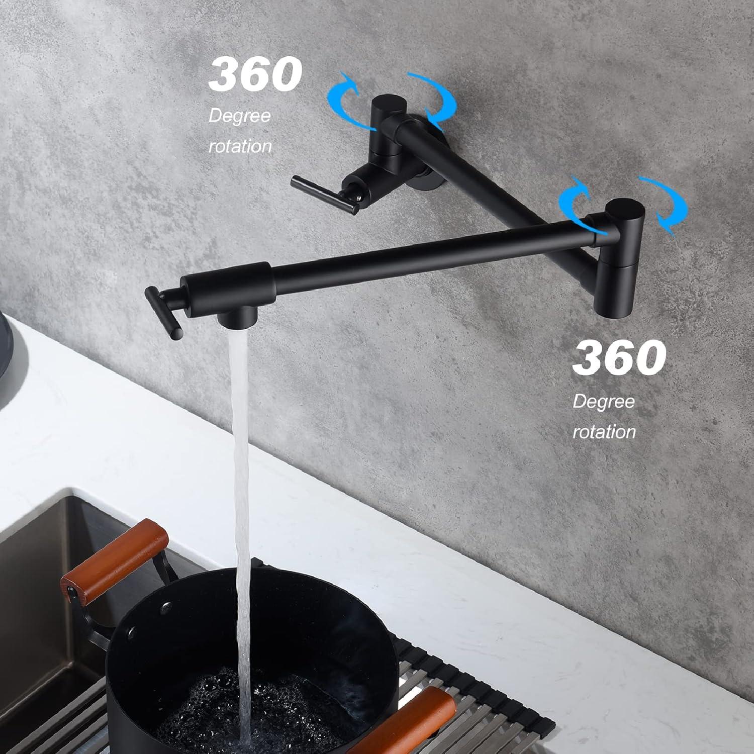 Matte Black Brass Wall Mount Pot Filler Faucet with Swing Arm